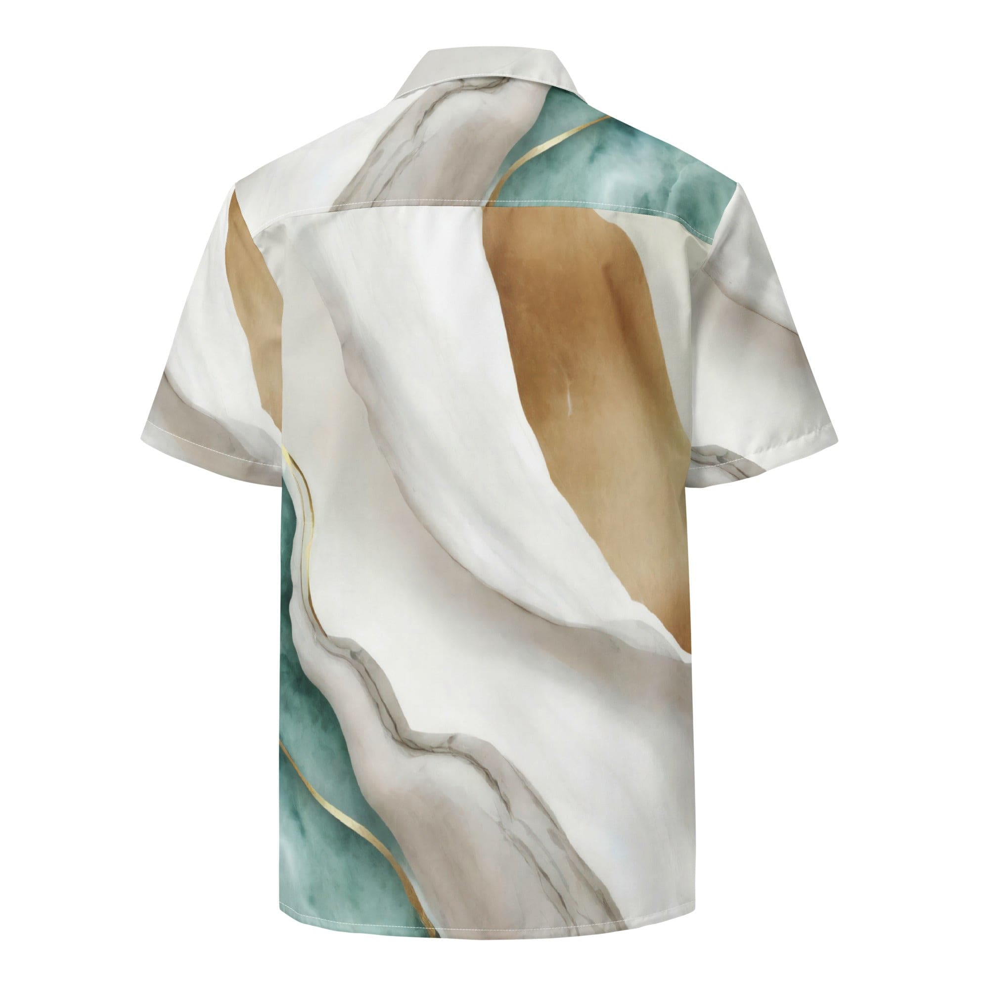 Men's casual button down shirt featuring a cream and white marbled pattern, short sleeves, and a regular fit, ideal for warm weather.