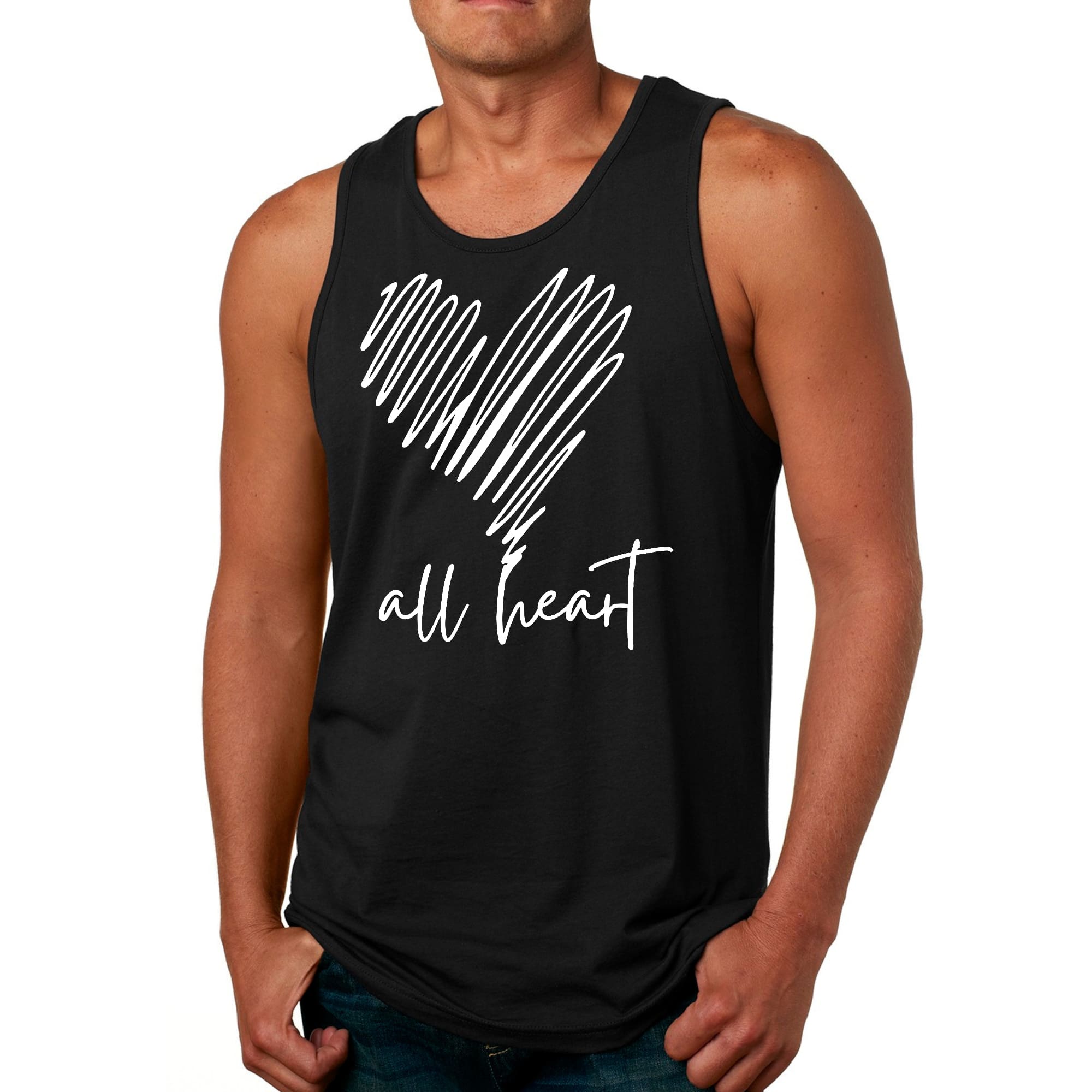 Mens Fitness Tank Top Graphic T-shirt featuring 'Say it Soul - All Heart Line' art print, made from soft preshrunk cotton for comfort.