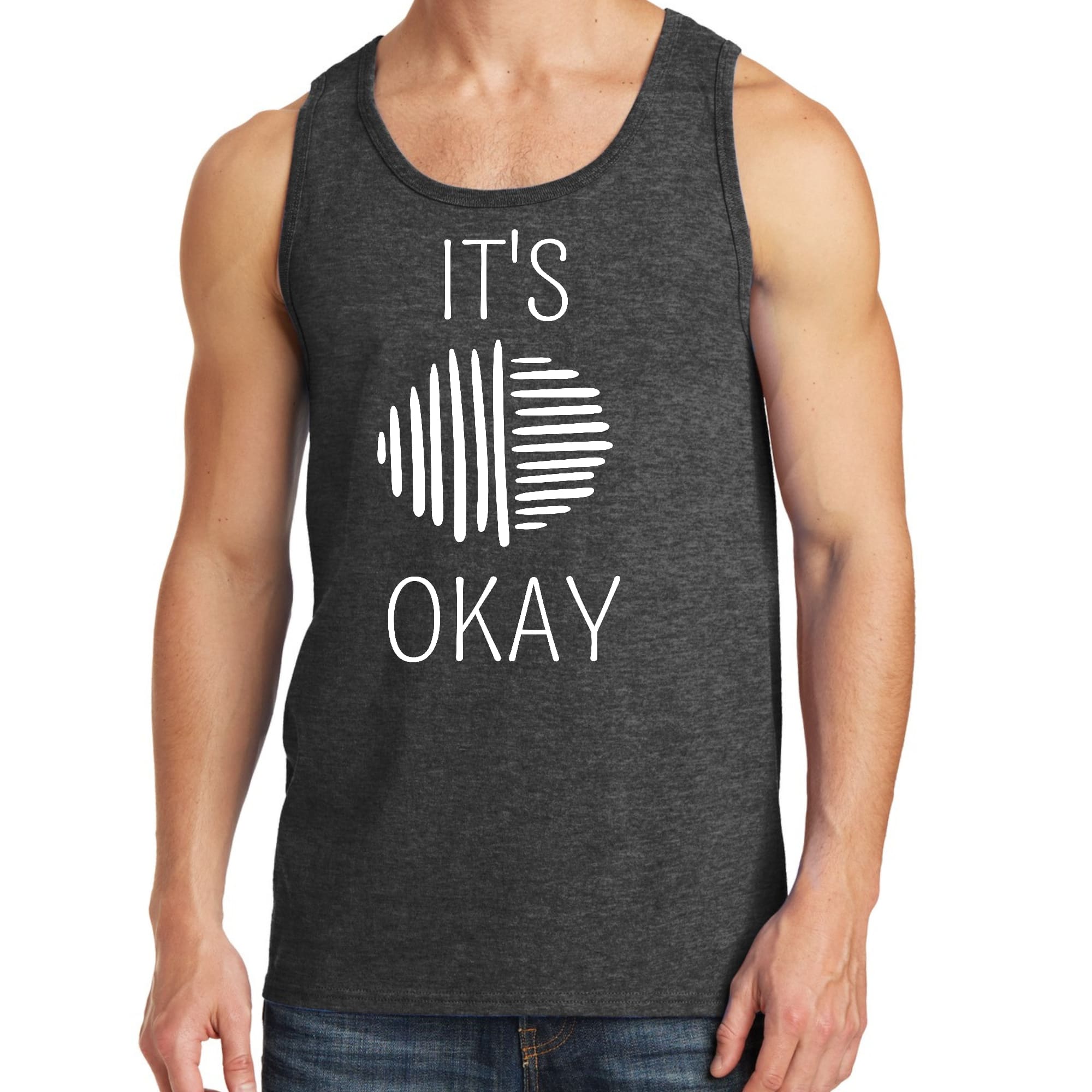 Men's Fitness Tank Top Graphic T-shirt in white featuring a positive affirmation design, made from soft preshrunk cotton for comfort.