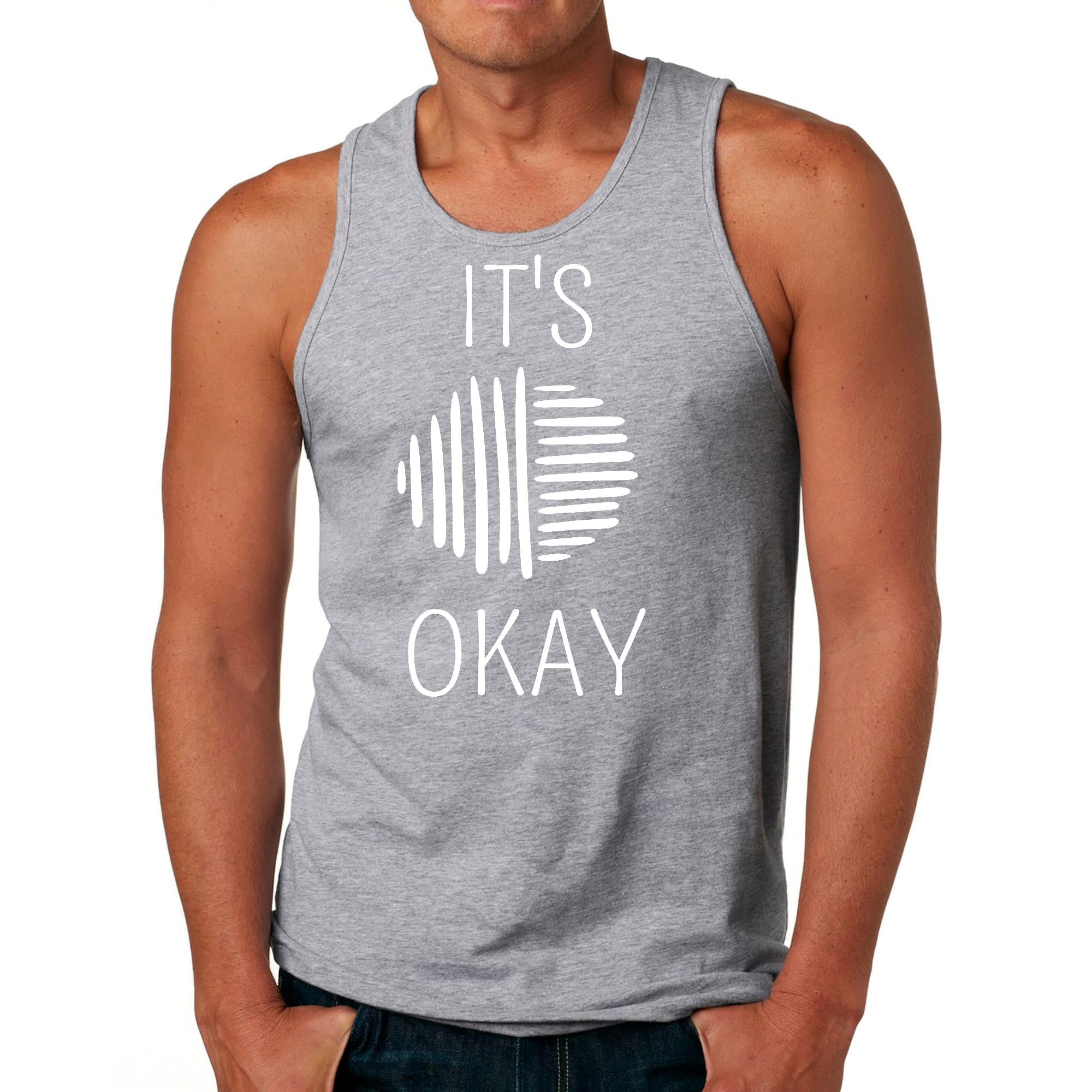 Men's Fitness Tank Top Graphic T-shirt in white featuring a positive affirmation design, made from soft preshrunk cotton for comfort.