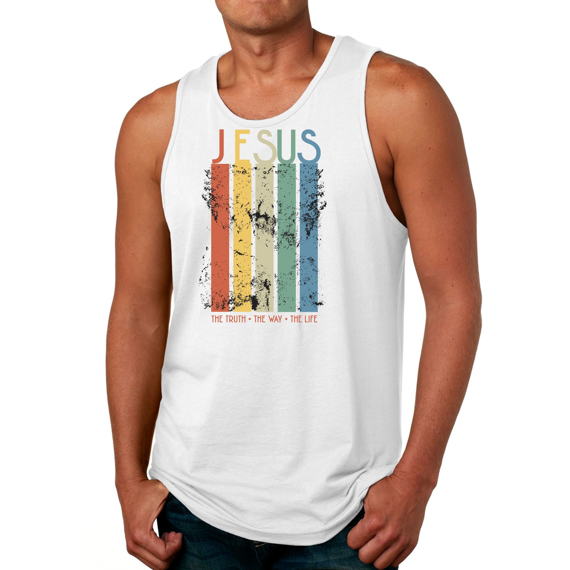 Men's Fitness Tank Top Graphic T-shirt featuring 'The Truth The Way The Life' in a stylish design, made from soft preshrunk cotton.