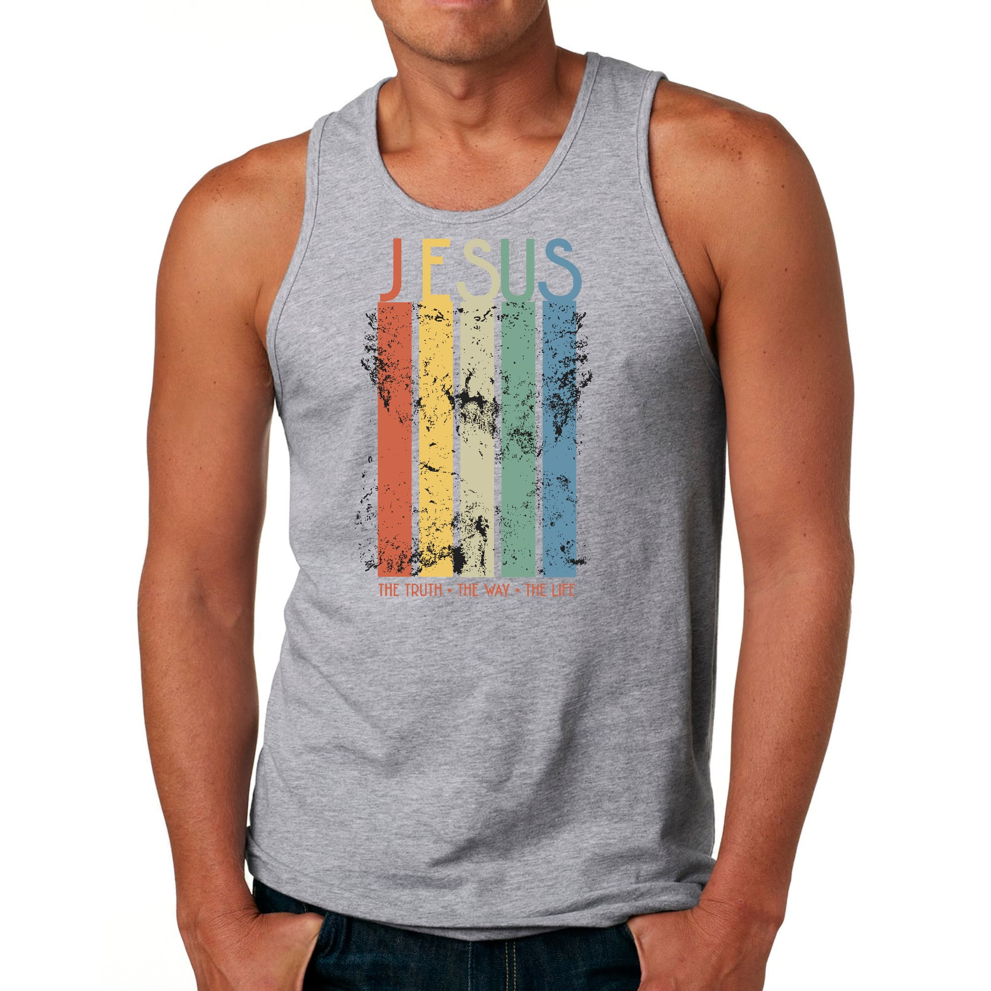 Men's Fitness Tank Top Graphic T-shirt featuring 'The Truth The Way The Life' in a stylish design, made from soft preshrunk cotton.
