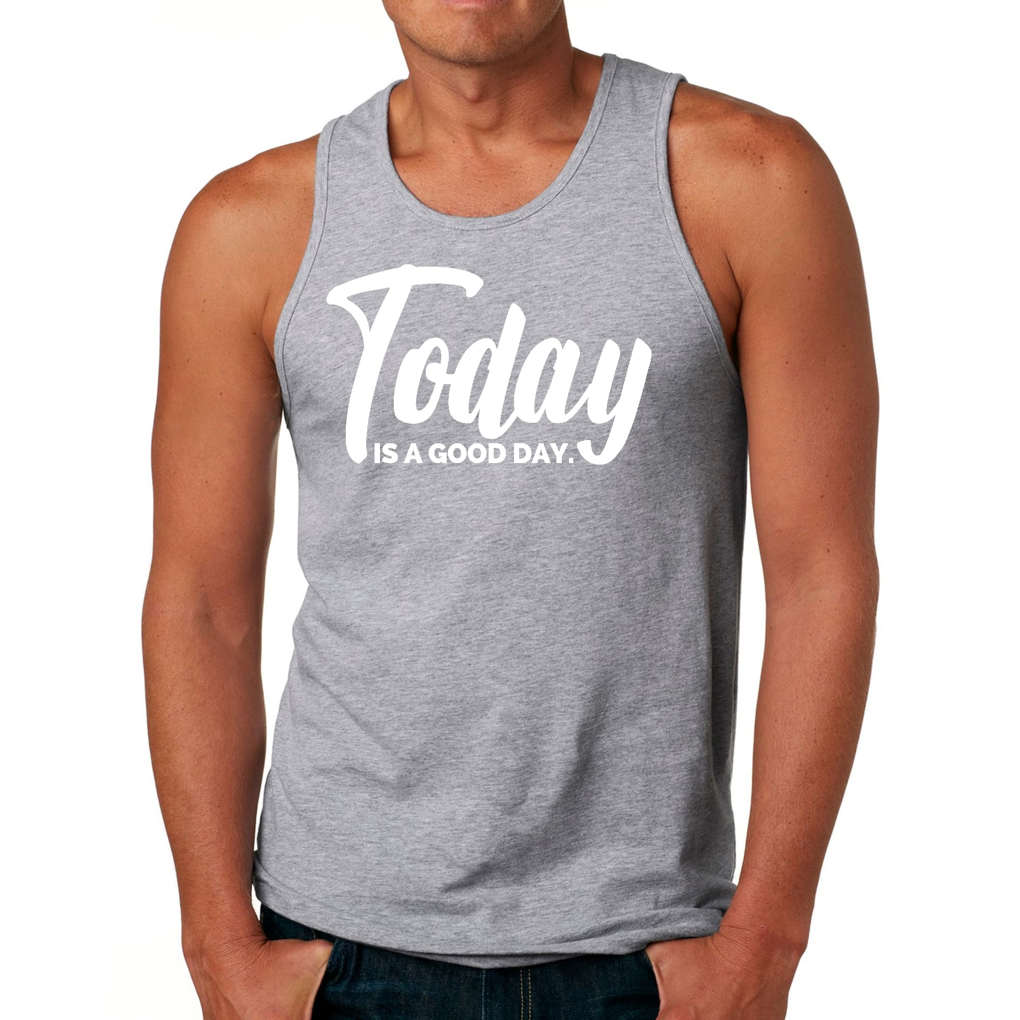 Men's Fitness Tank Top Graphic T-Shirt in black with the phrase 'Today is a Good Day' printed on the front, showcasing a classic fit and soft fabric.