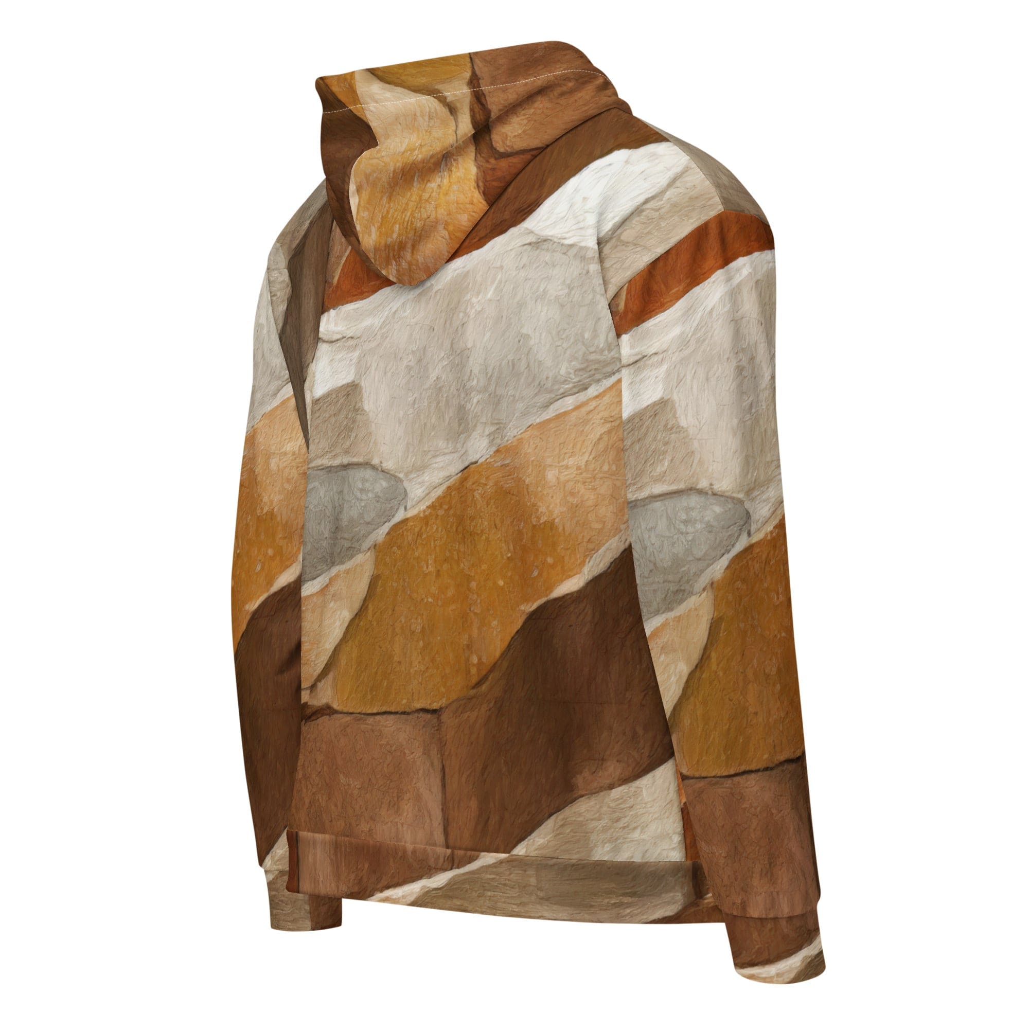 Mens Full Zip Graphic Hoodie featuring an Abstract Stone Print, showcasing a relaxed fit and double-lined hood.