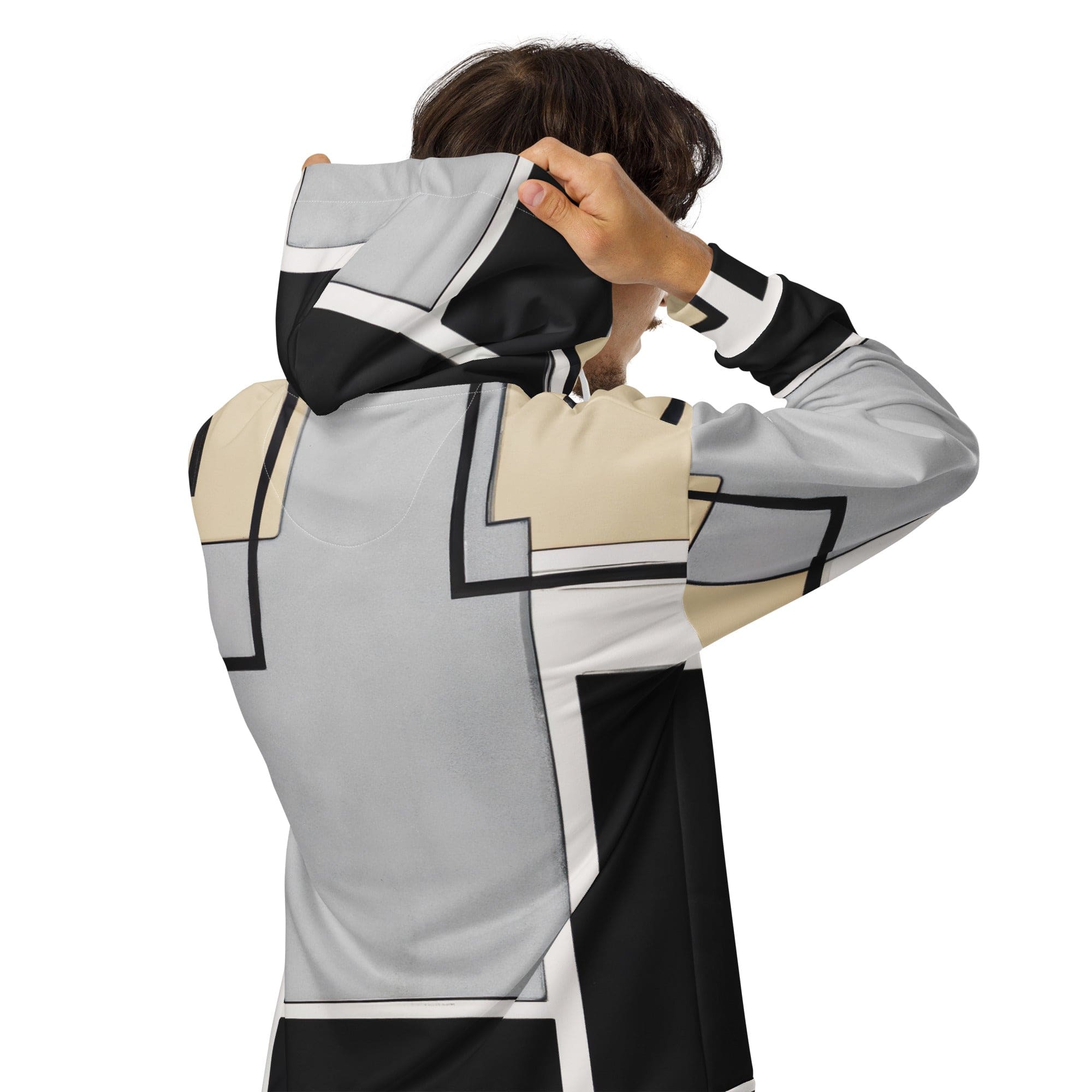 Mens Full Zip Graphic Hoodie featuring a black and grey abstract pattern, showcasing its soft fabric and stylish design.