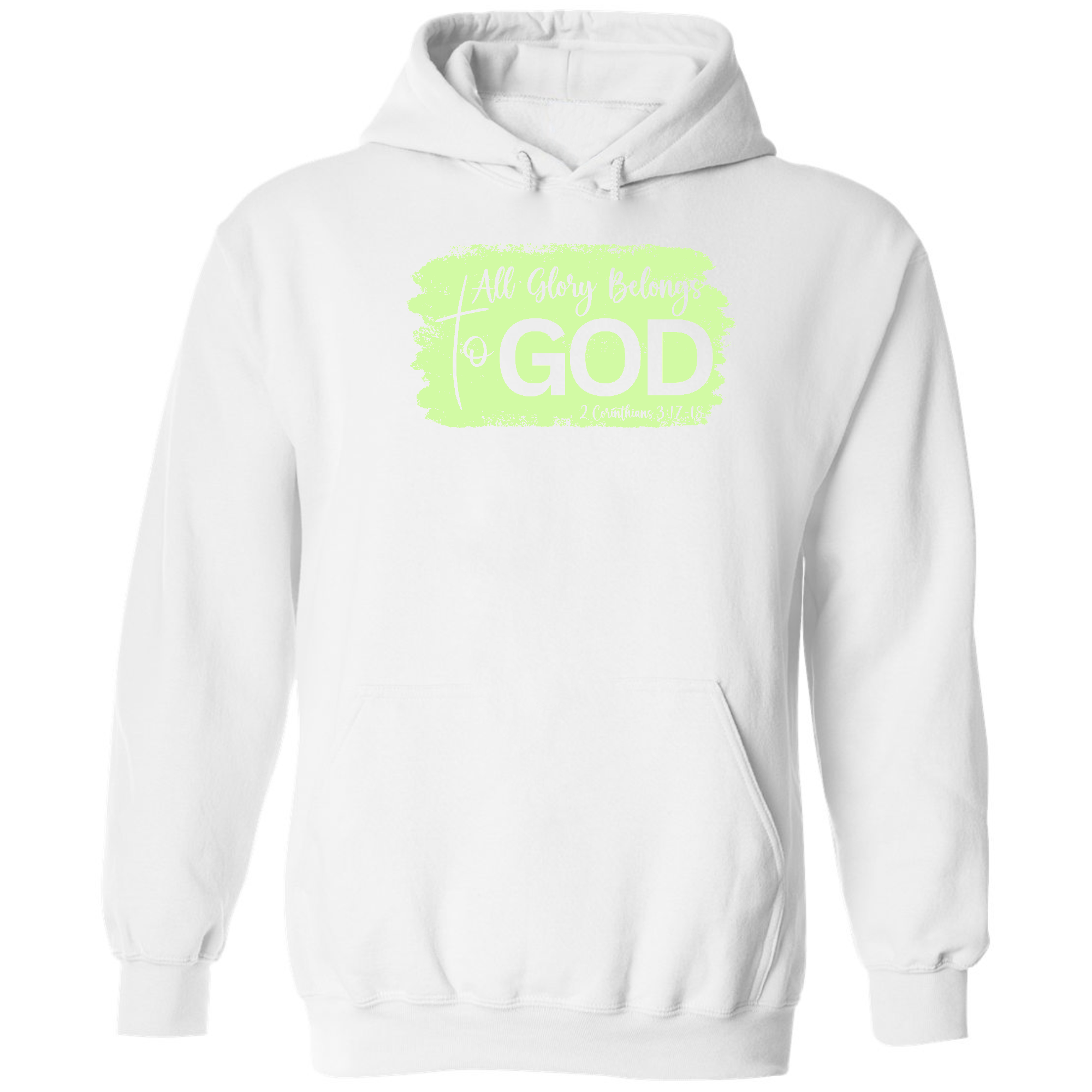 Mens Graphic Hoodie featuring 'All Glory Belongs to God' neon illustration, showcasing a comfortable and stylish design.