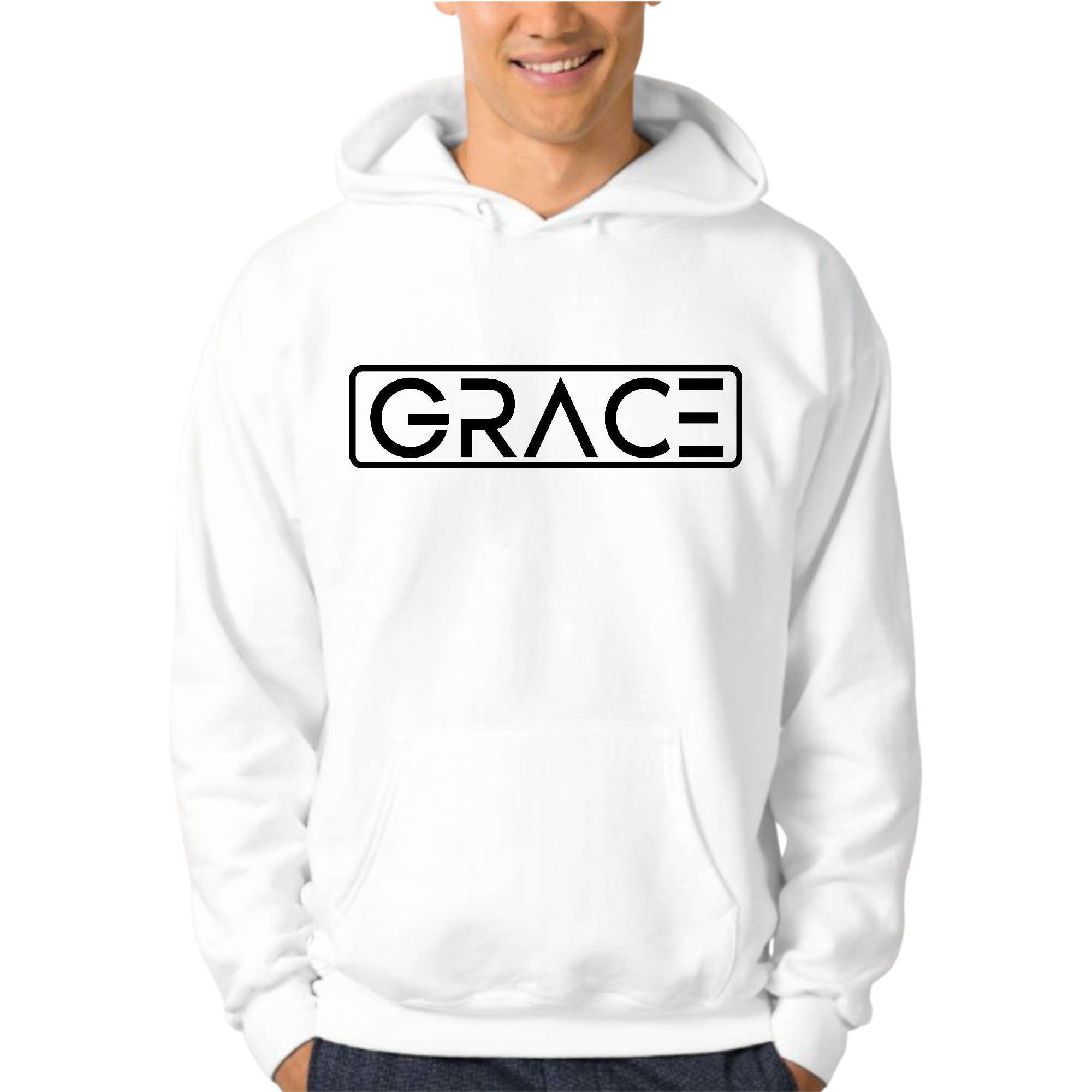 Mens Graphic Hoodie featuring Grace Christian black illustration, showcasing a stylish and comfortable design suitable for unisex wear.