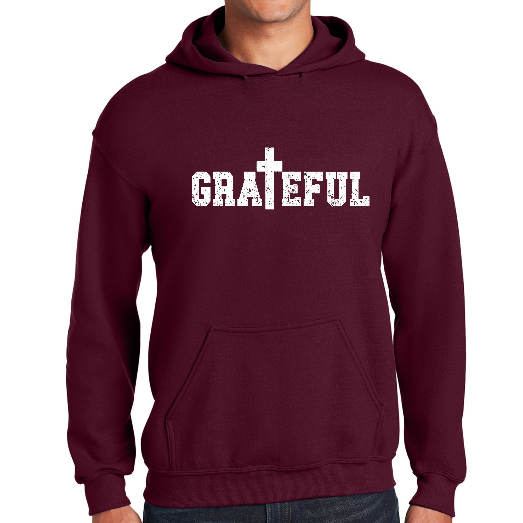 Men's Graphic Hoodie featuring a Grateful Print design, showcasing a comfortable fit and stylish look.