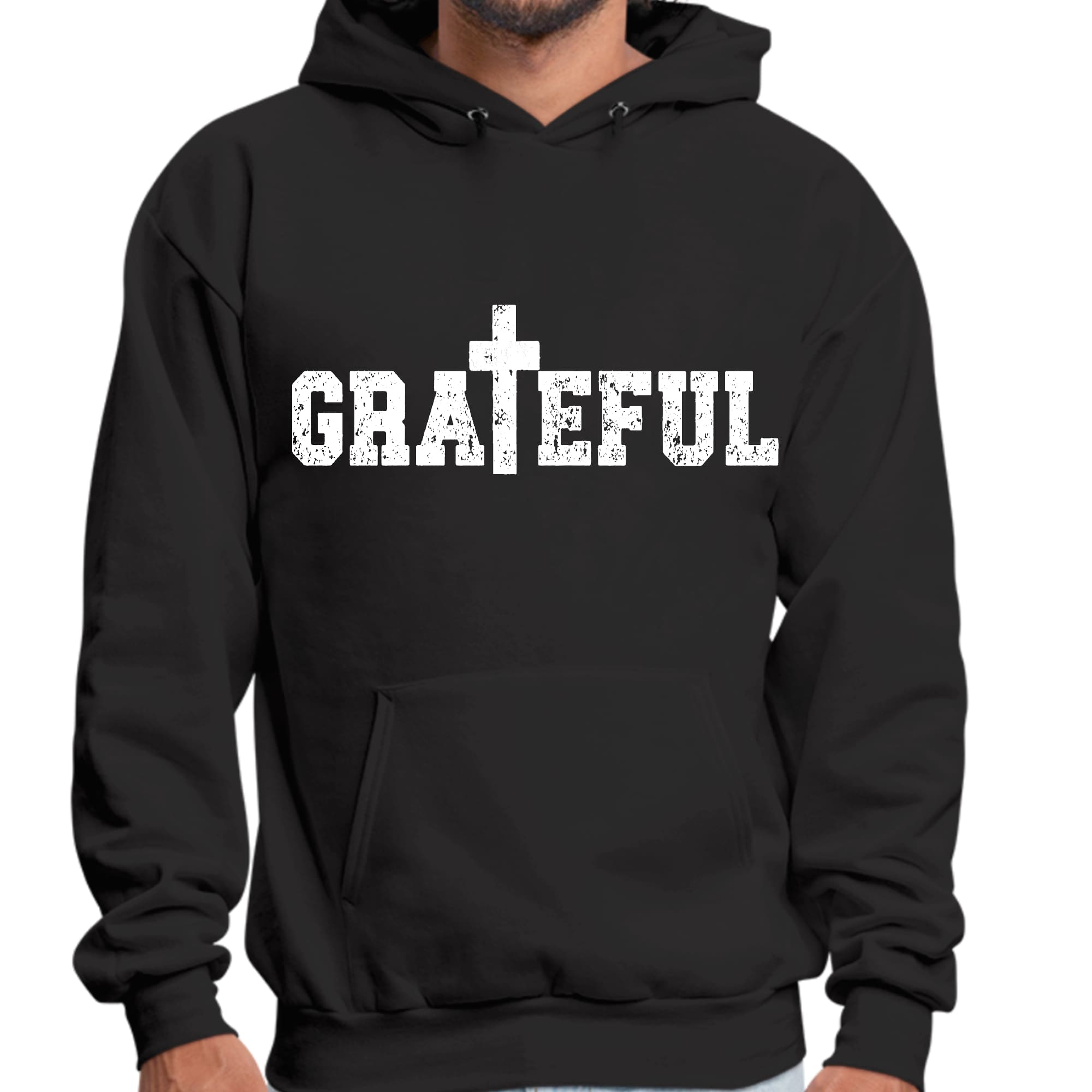 Men's Graphic Hoodie featuring a Grateful Print design, showcasing a comfortable fit and stylish look.