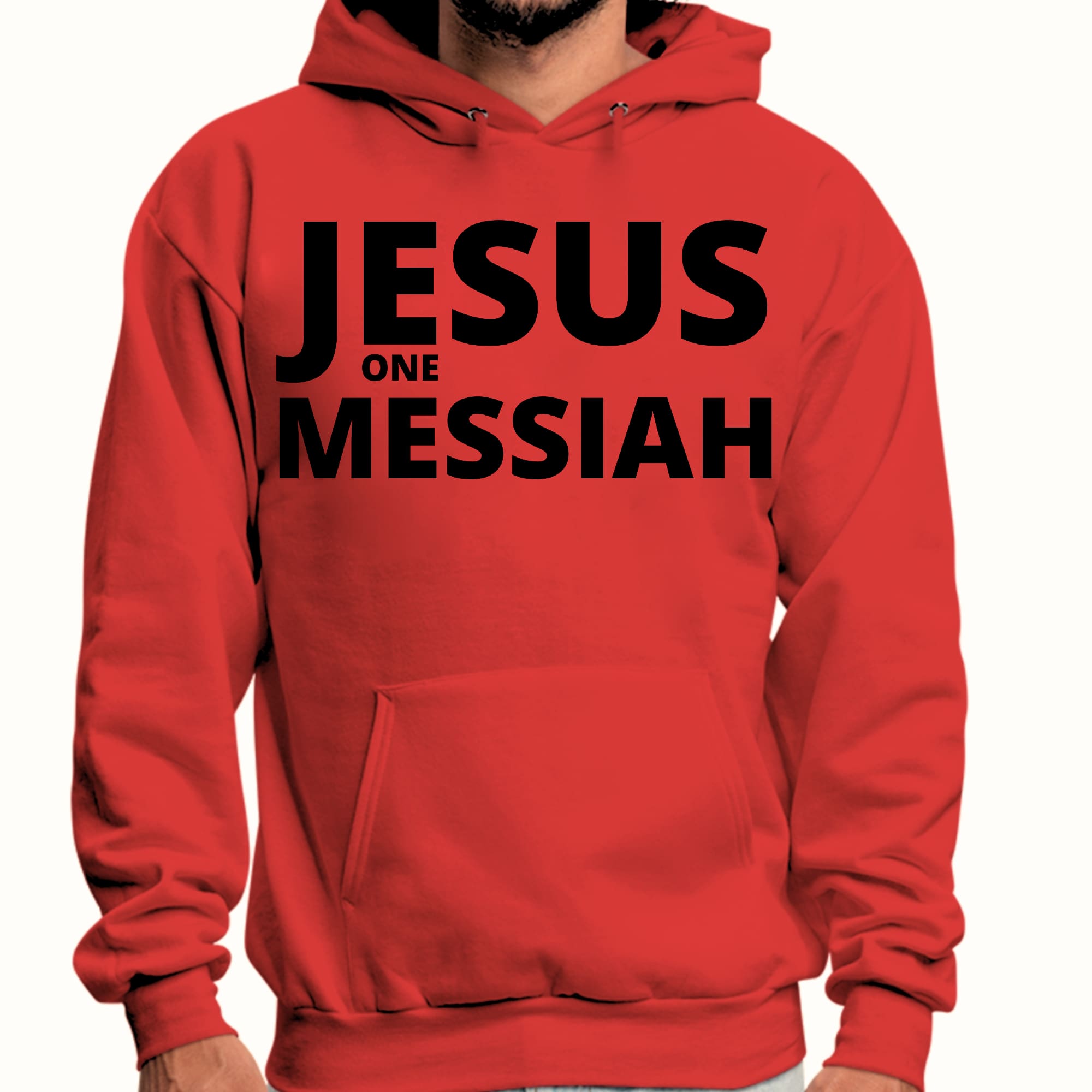 Men's Graphic Hoodie in black featuring a detailed illustration of Jesus, showcasing a stylish and comfortable design.