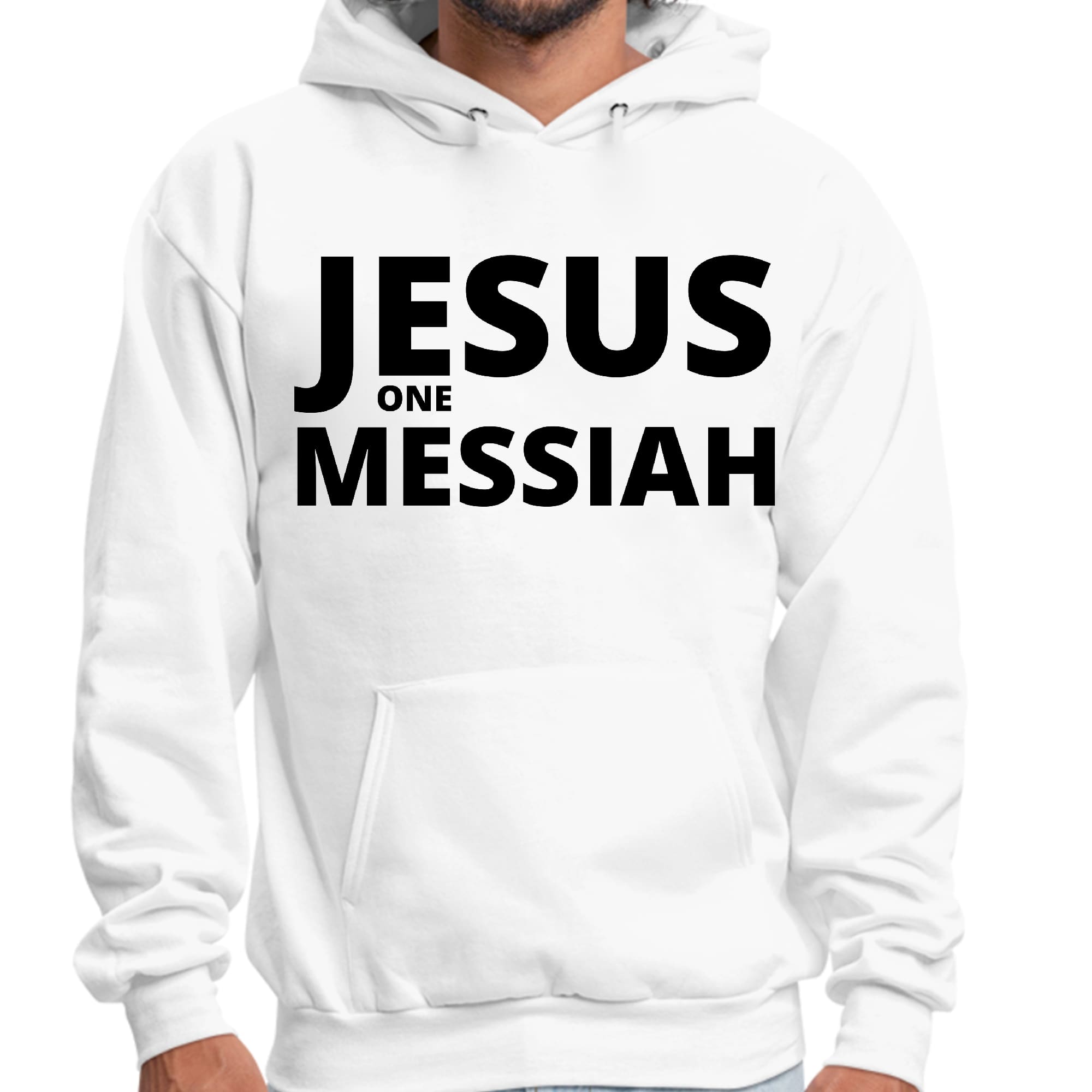 Men's Graphic Hoodie in black featuring a detailed illustration of Jesus, showcasing a stylish and comfortable design.