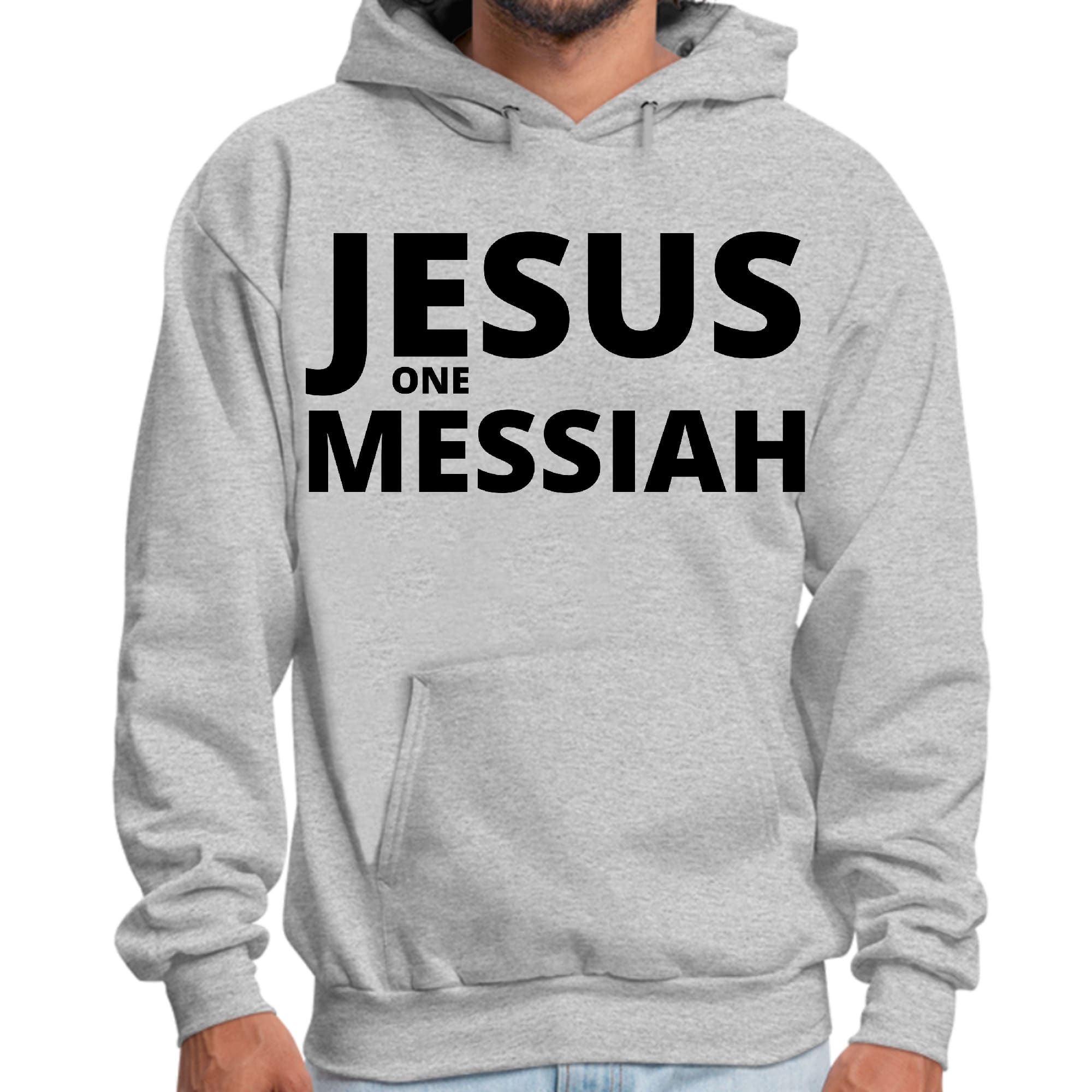 Men's Graphic Hoodie in black featuring a detailed illustration of Jesus, showcasing a stylish and comfortable design.