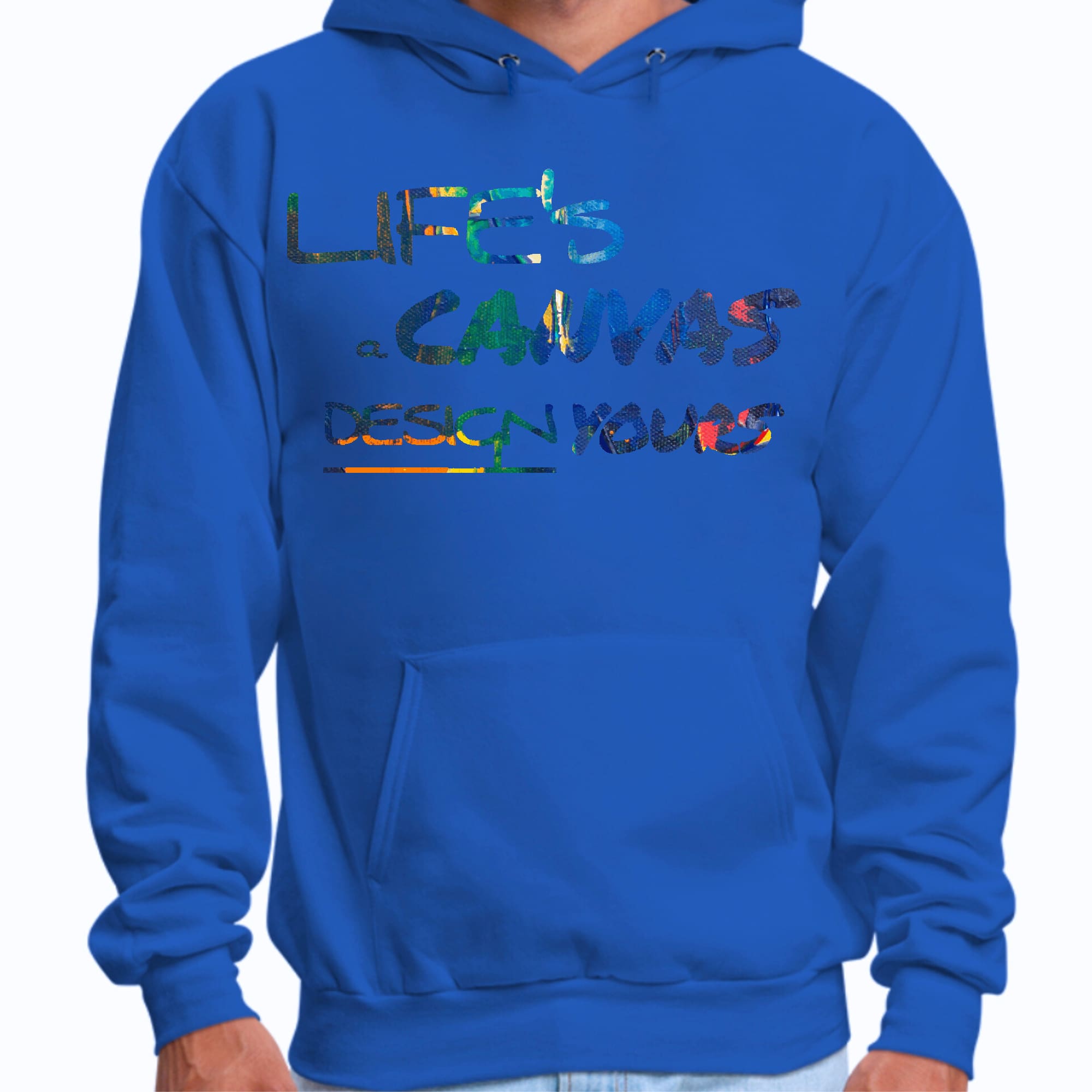 Mens Graphic Hoodie featuring Life’s a Canvas design in multicolor, showcasing a comfortable fit and stylish drawstring neckline.