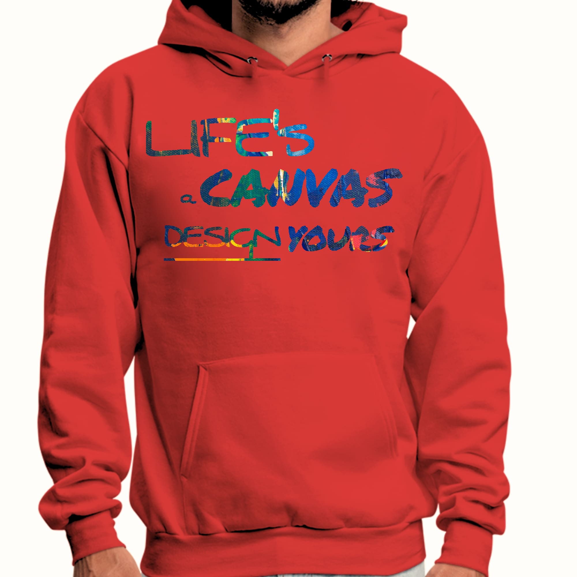 Mens Graphic Hoodie featuring Life’s a Canvas design in multicolor, showcasing a comfortable fit and stylish drawstring neckline.