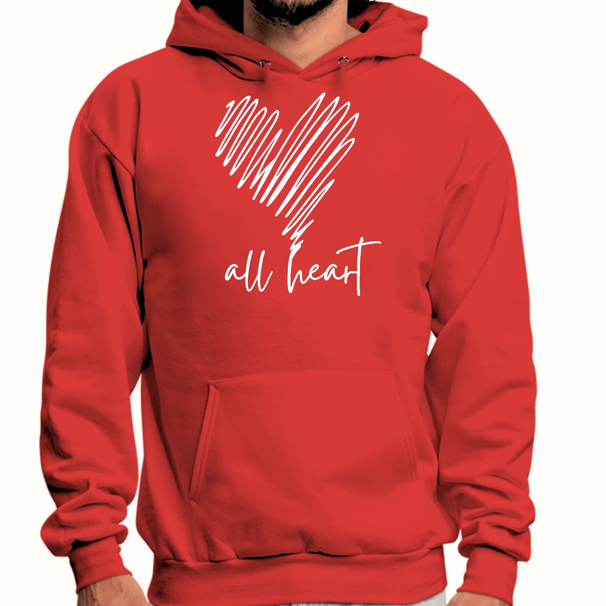 Mens Graphic Hoodie featuring All Heart Line Art Print, showcasing a stylish design with a drawstring neckline and long sleeves.