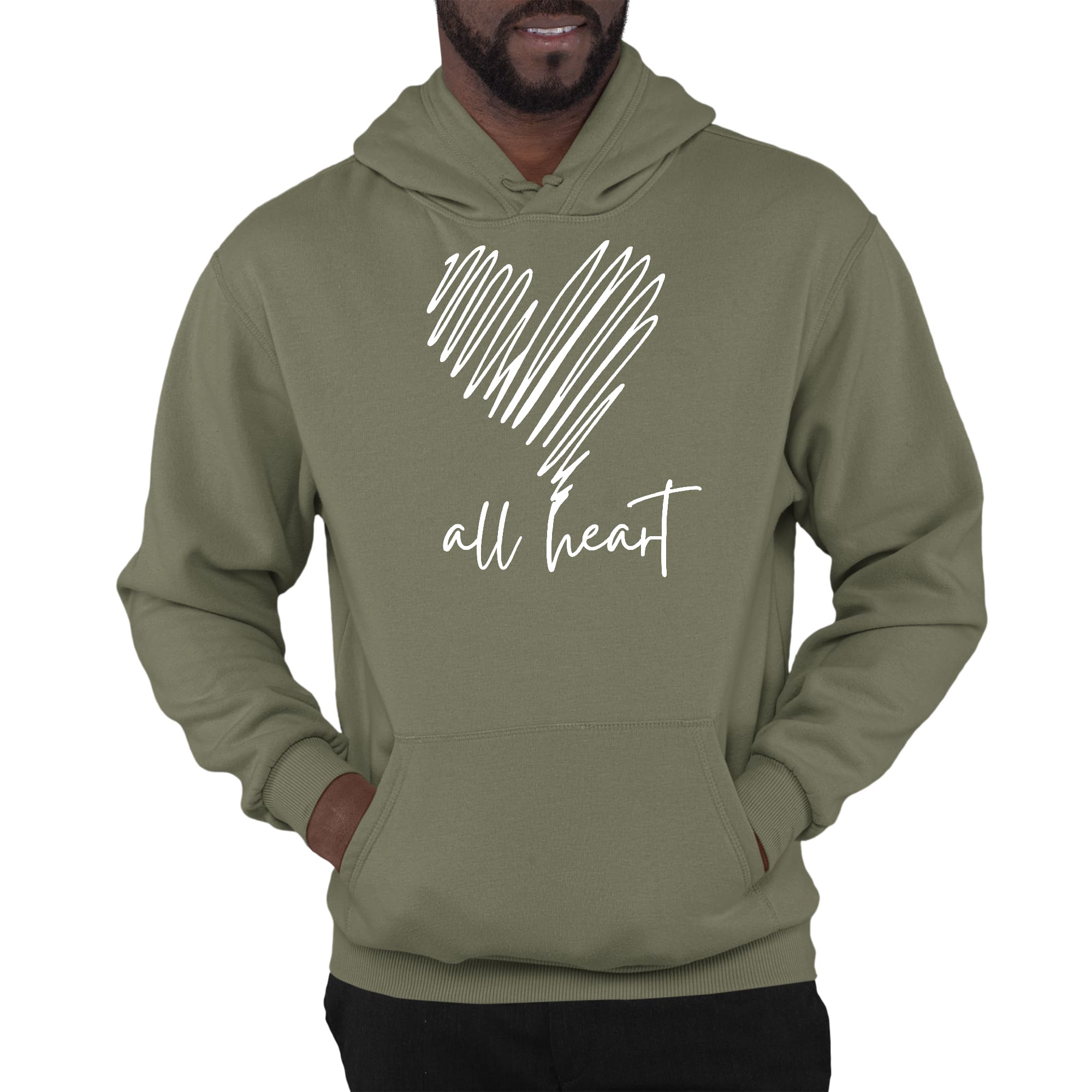 Mens Graphic Hoodie featuring All Heart Line Art Print, showcasing a stylish design with a drawstring neckline and long sleeves.