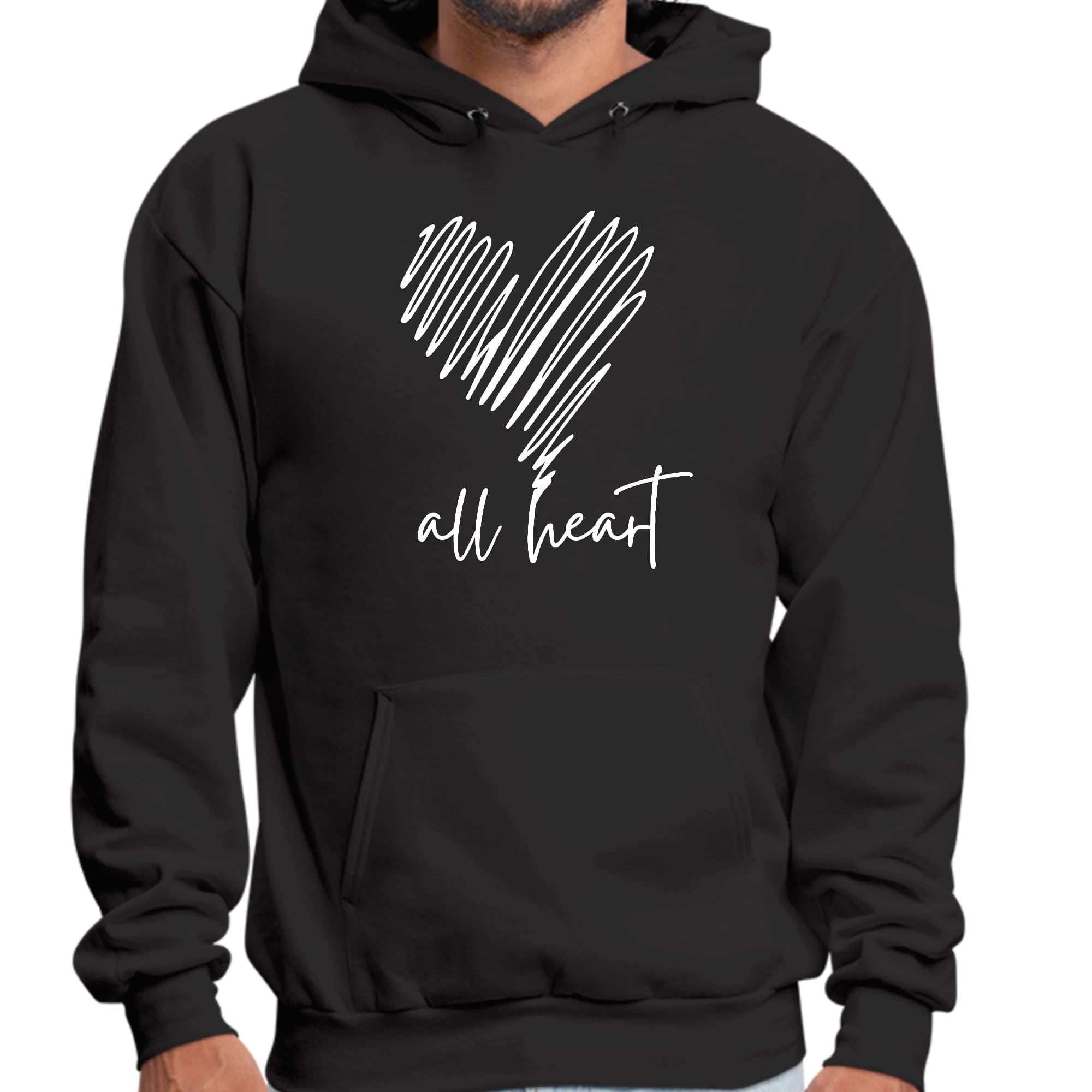 Mens Graphic Hoodie featuring All Heart Line Art Print, showcasing a stylish design with a drawstring neckline and long sleeves.
