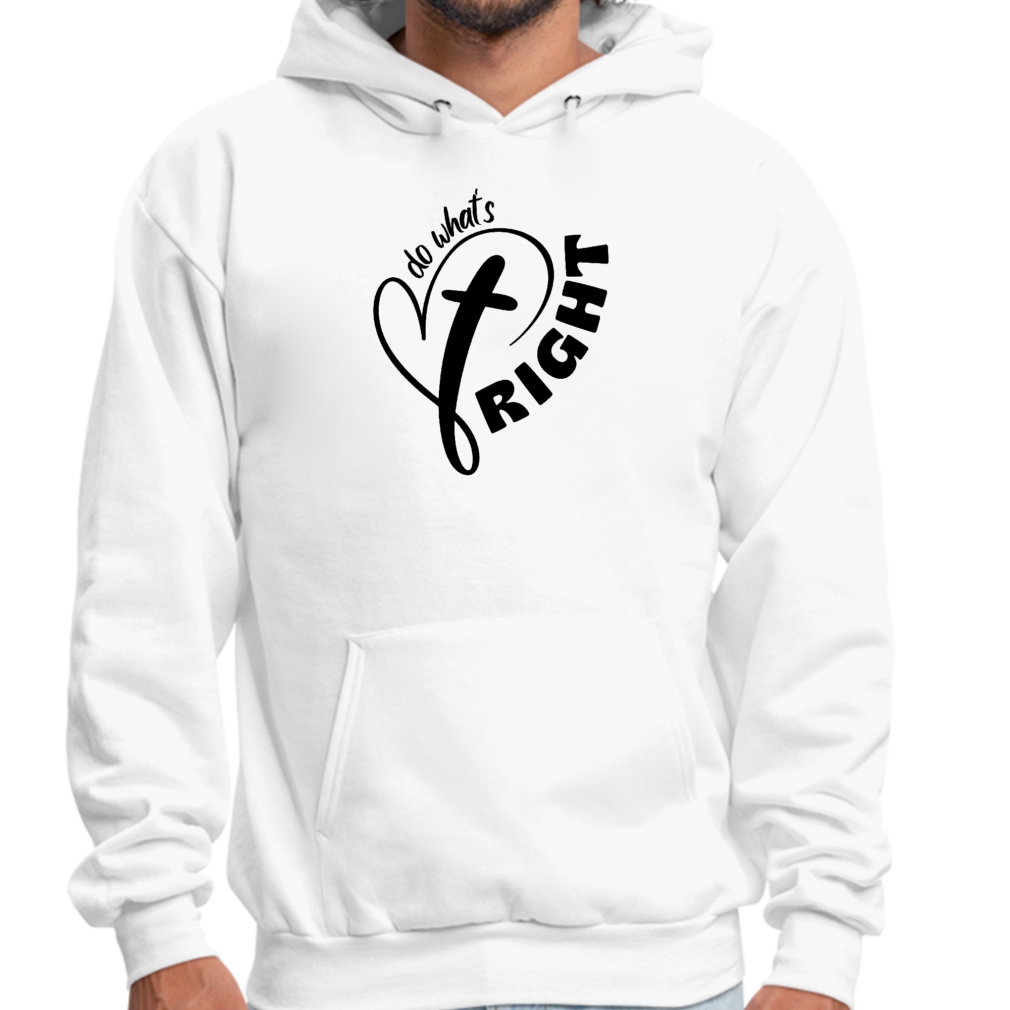 Mens Graphic Hoodie featuring a black illustration with the phrase 'Do What's Right', designed for comfort and style.