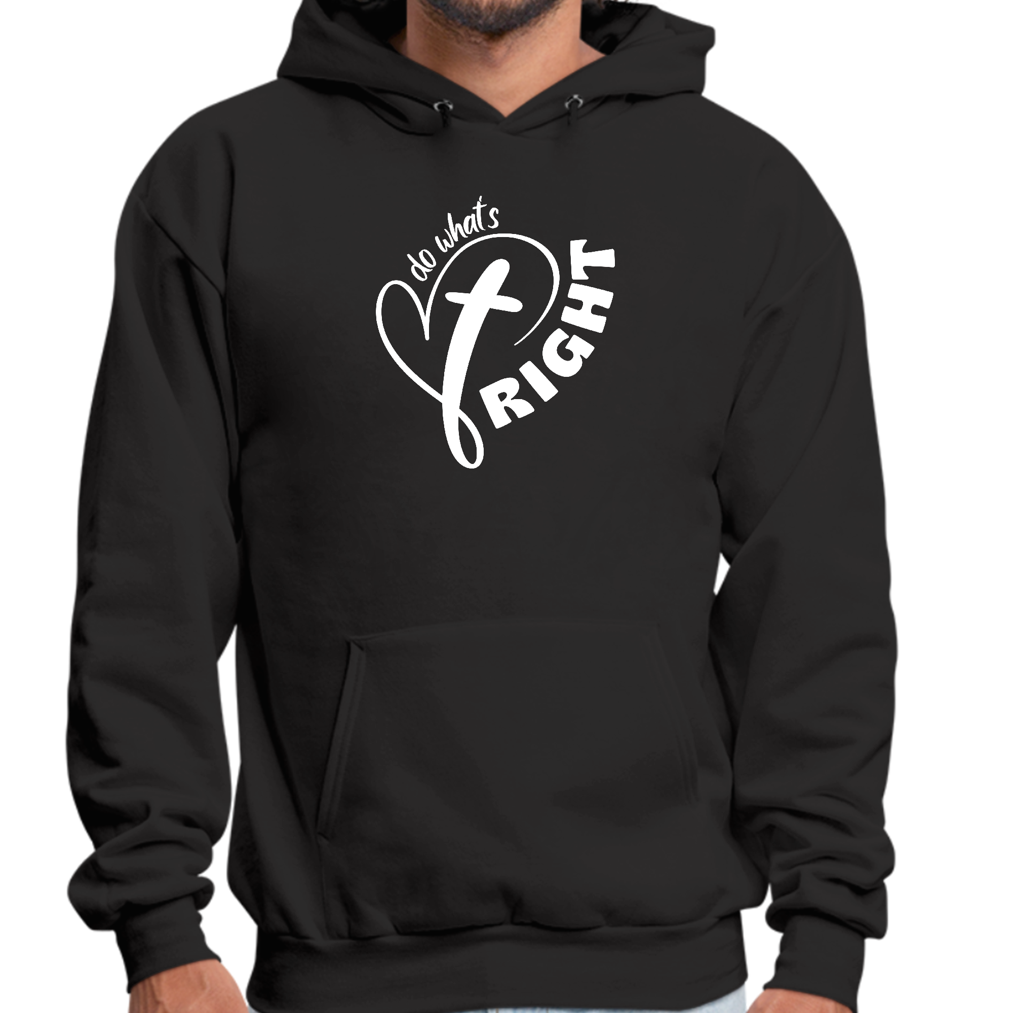 Mens Graphic Hoodie featuring the phrase 'Do What's Right' with a trendy design, crafted from a comfortable cotton/polyester blend.