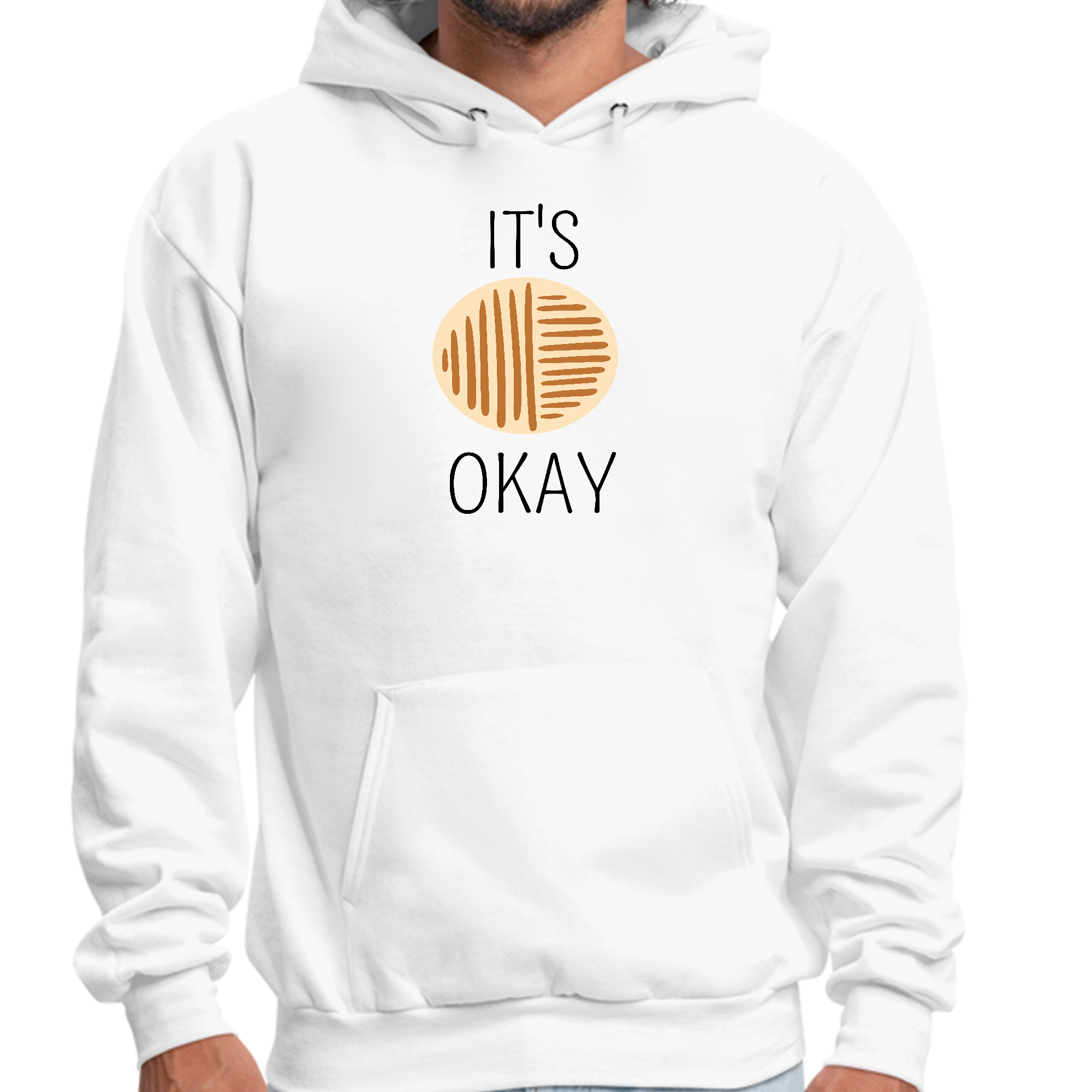 Mens Graphic Hoodie featuring black and brown line art with the phrase 'Say it Soul, its Okay', designed for comfort and style.