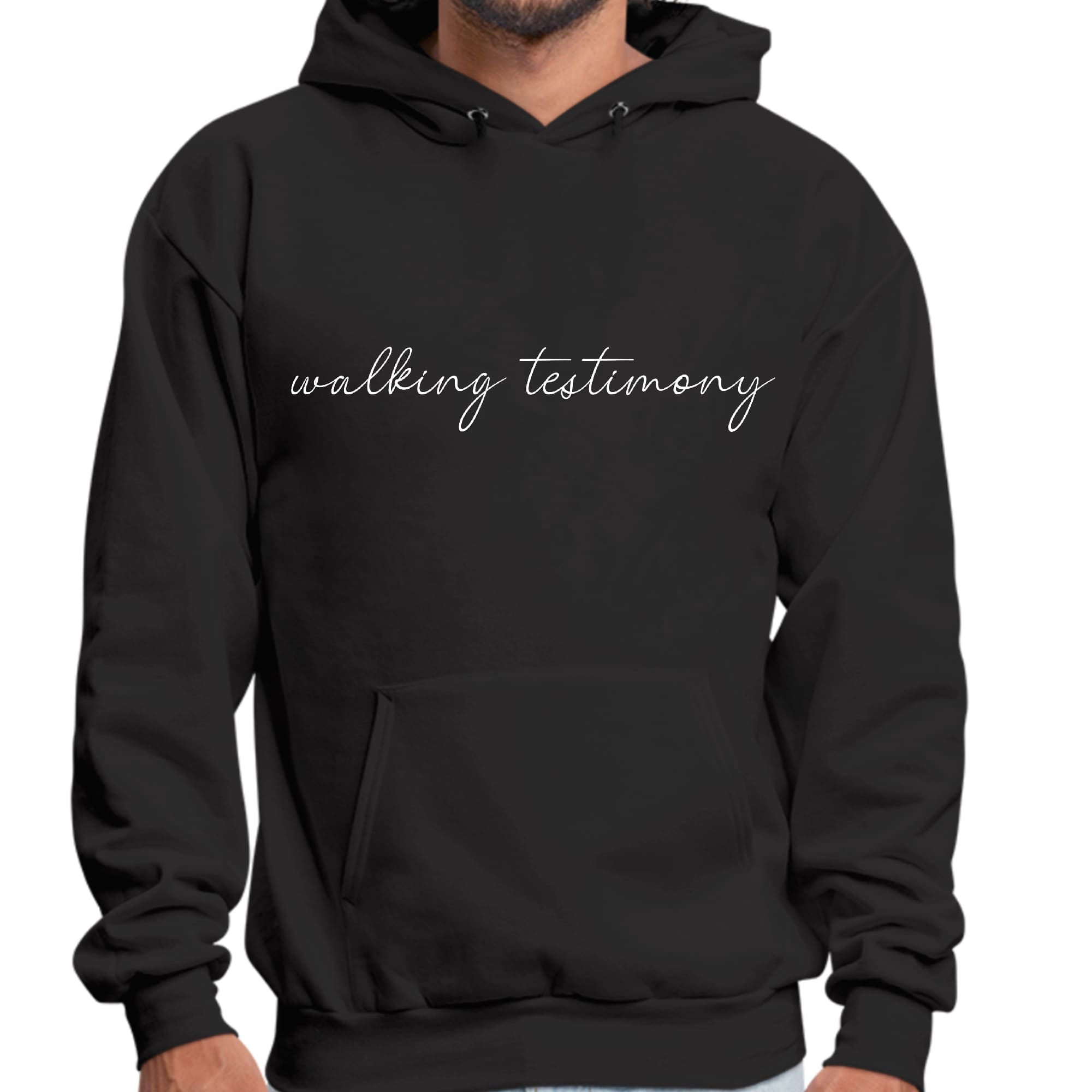 Mens Graphic Hoodie featuring Say it Soul Walking Testimony illustration, showcasing a comfortable and stylish design for faith-based wear.