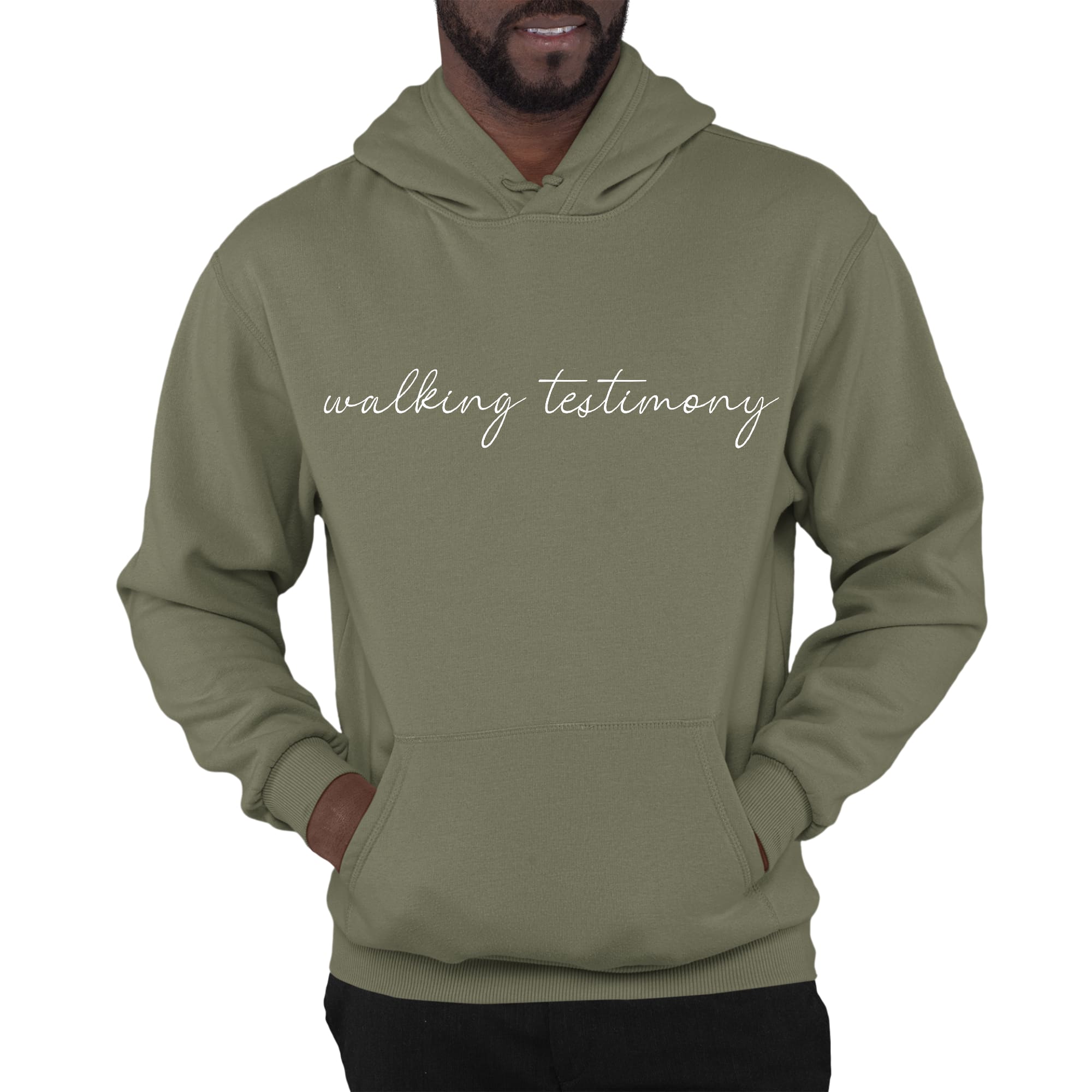 Mens Graphic Hoodie featuring Say it Soul Walking Testimony illustration, showcasing a comfortable and stylish design for faith-based wear.