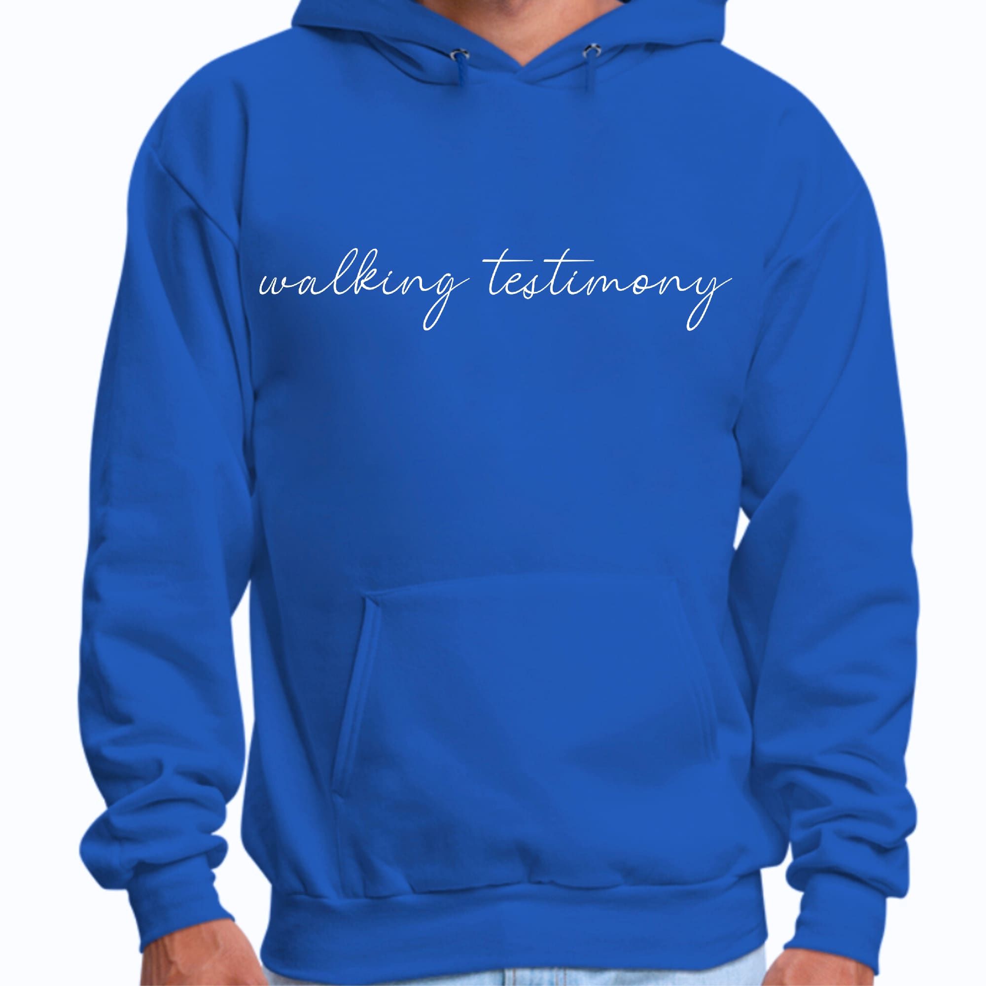 Mens Graphic Hoodie featuring Say it Soul Walking Testimony illustration, showcasing a comfortable and stylish design for faith-based wear.