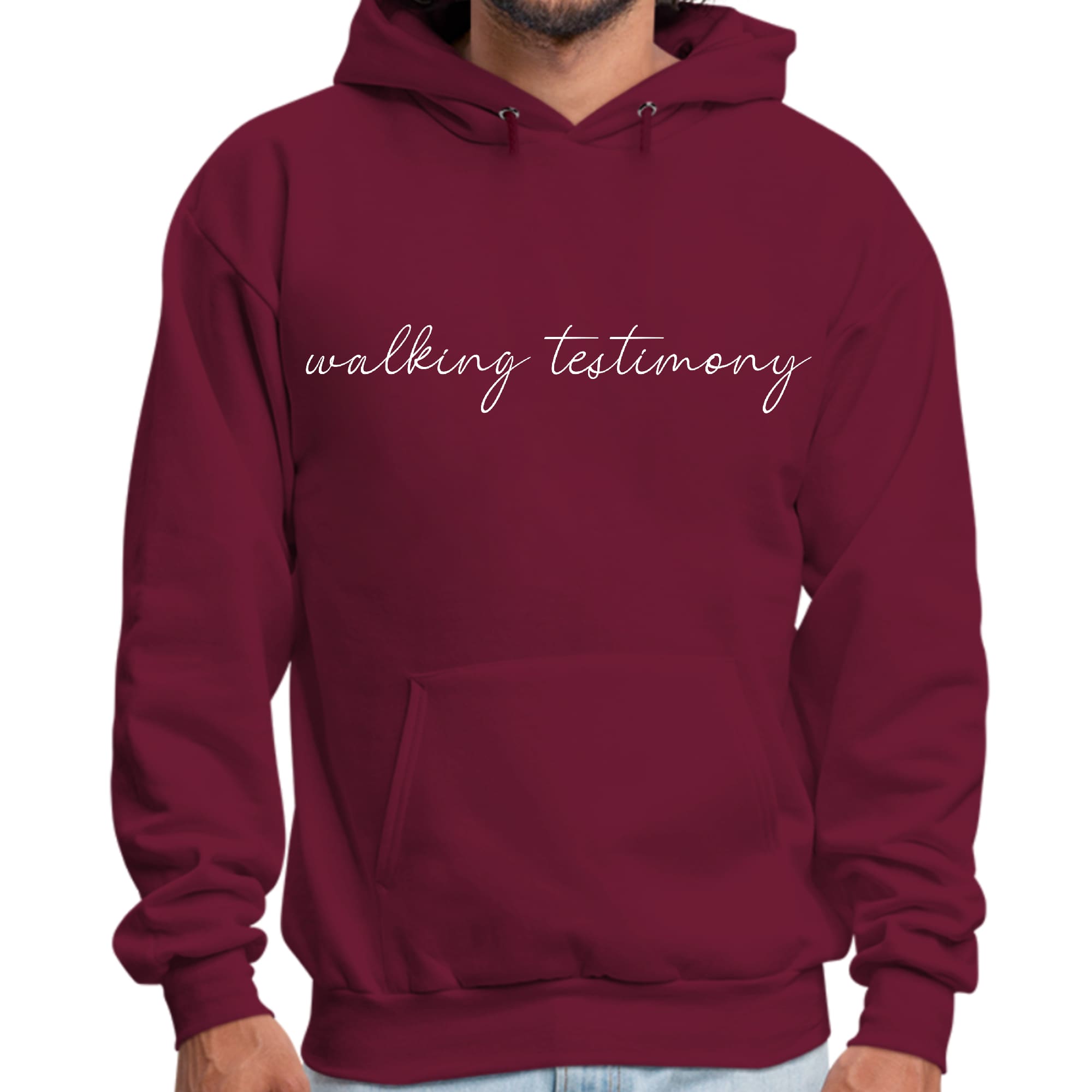 Mens Graphic Hoodie featuring Say it Soul Walking Testimony illustration, showcasing a comfortable and stylish design for faith-based wear.