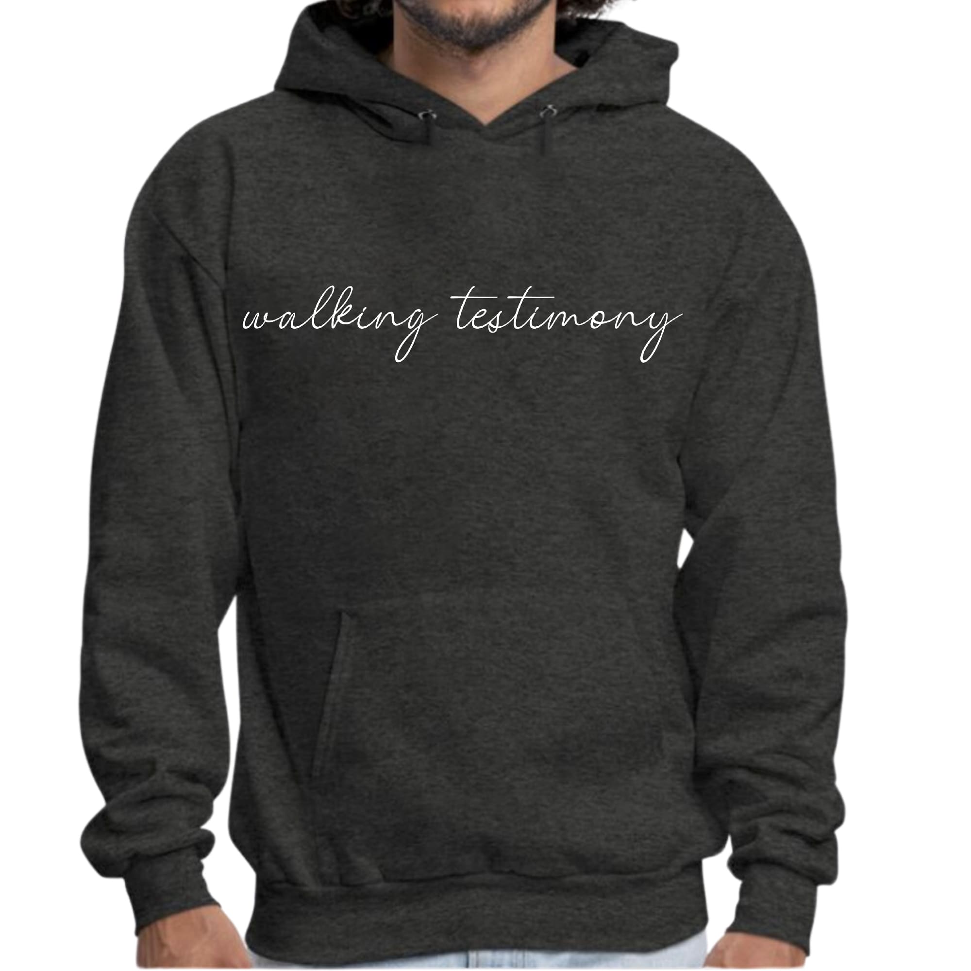 Mens Graphic Hoodie featuring Say it Soul Walking Testimony illustration, showcasing a comfortable and stylish design for faith-based wear.