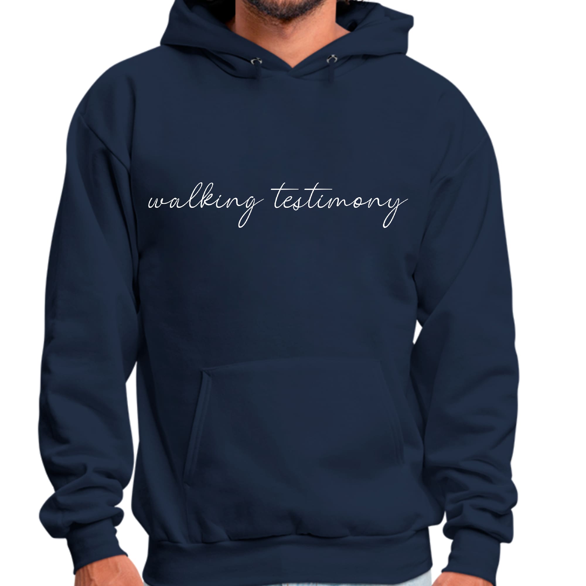 Mens Graphic Hoodie featuring Say it Soul Walking Testimony illustration, showcasing a comfortable and stylish design for faith-based wear.