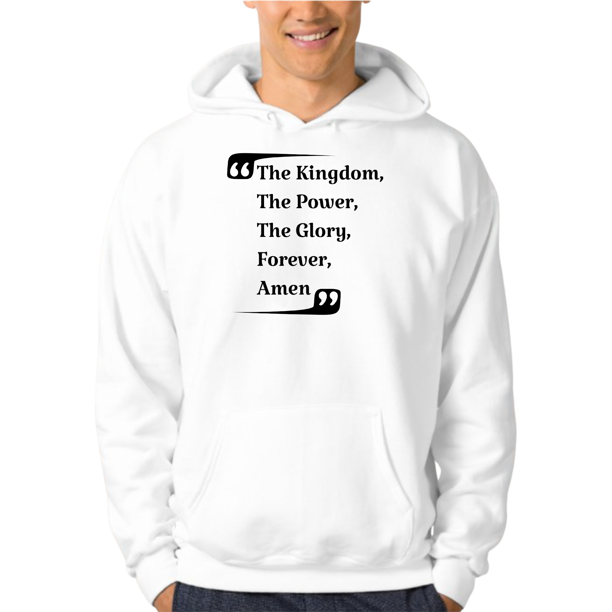 Men's graphic hoodie featuring 'The Kingdom, The Power, The Glory Forever Amen' in a stylish design, perfect for casual wear.