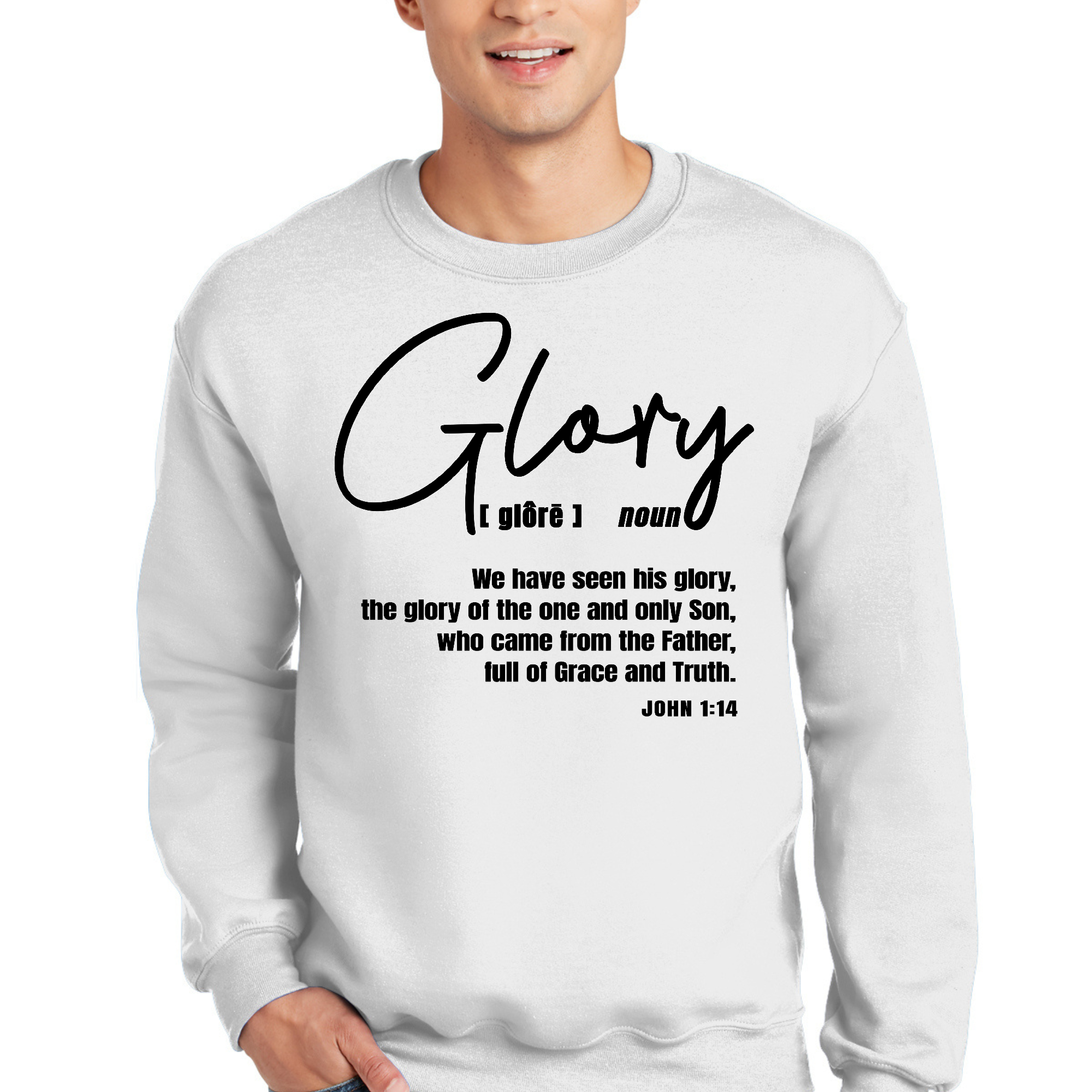 Men's black graphic sweatshirt featuring Christian inspiration, soft fabric, and durable design.
