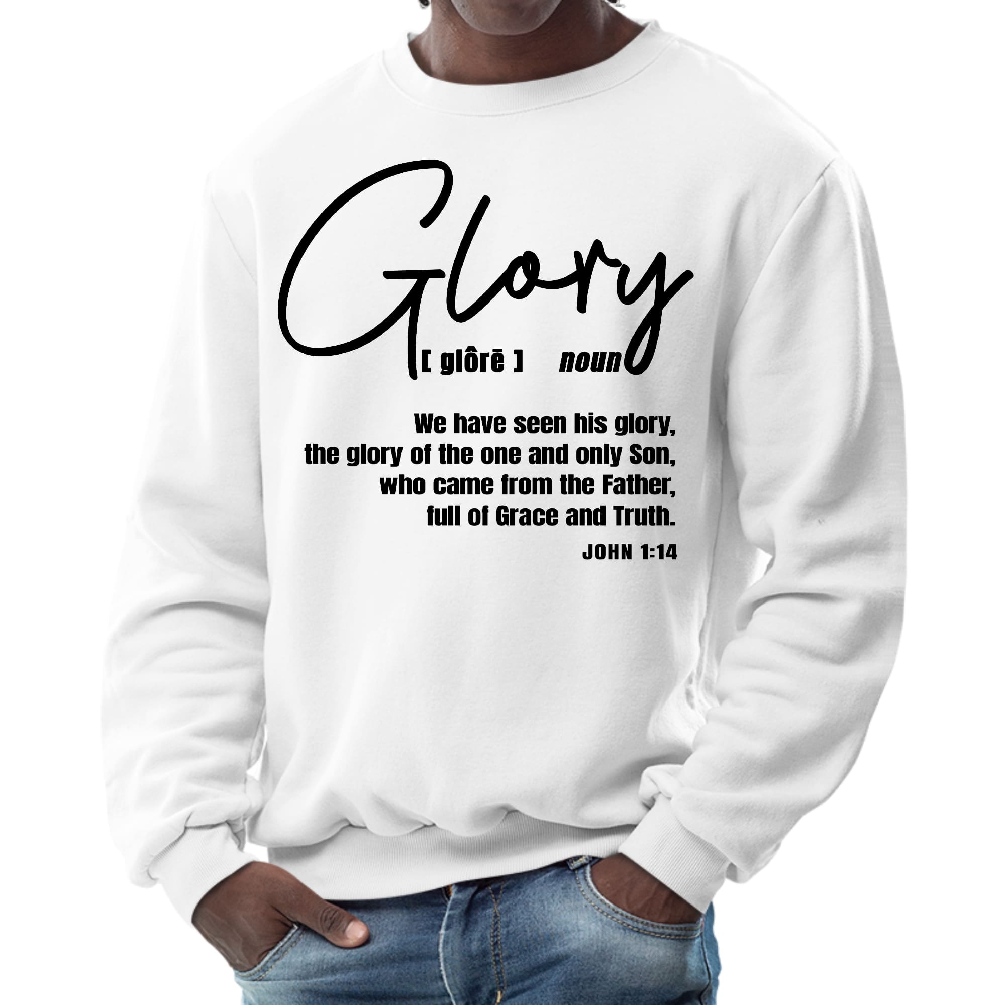 Men's black graphic sweatshirt featuring Christian inspiration, soft fabric, and durable design.