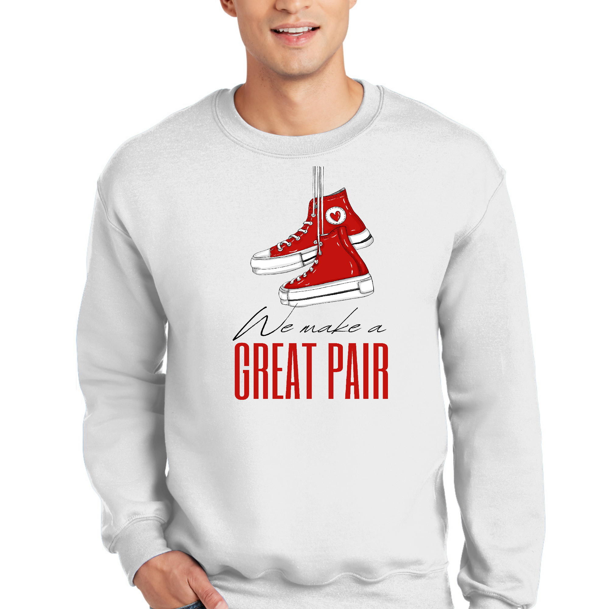 Men's Graphic Sweatshirt featuring 'Say it Soul, we Make a Great Pair' design, showcasing a soft fabric and unisex fit.