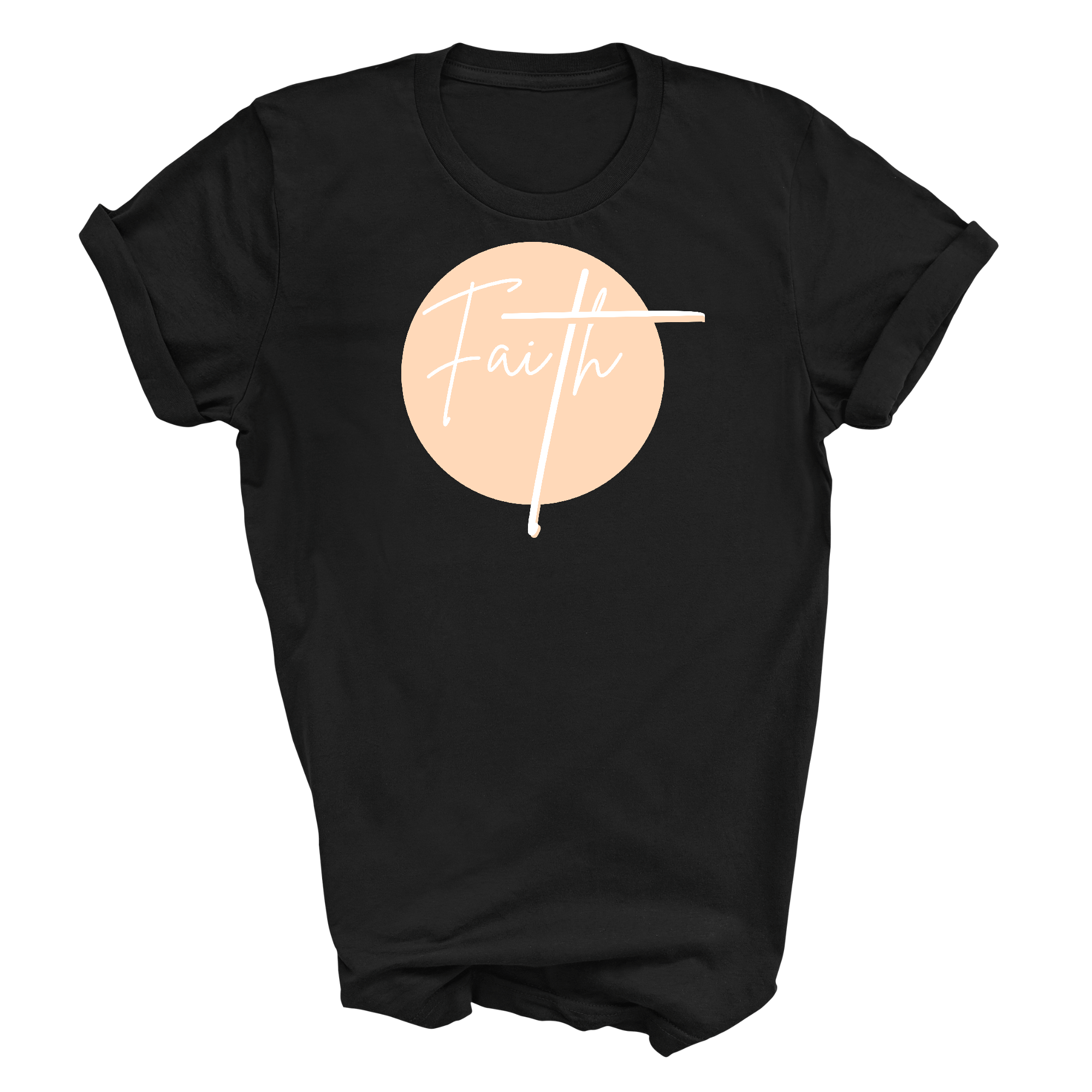 Mens Graphic T-shirt in peach and white featuring Christian affirmation design, made from soft preshrunk cotton.