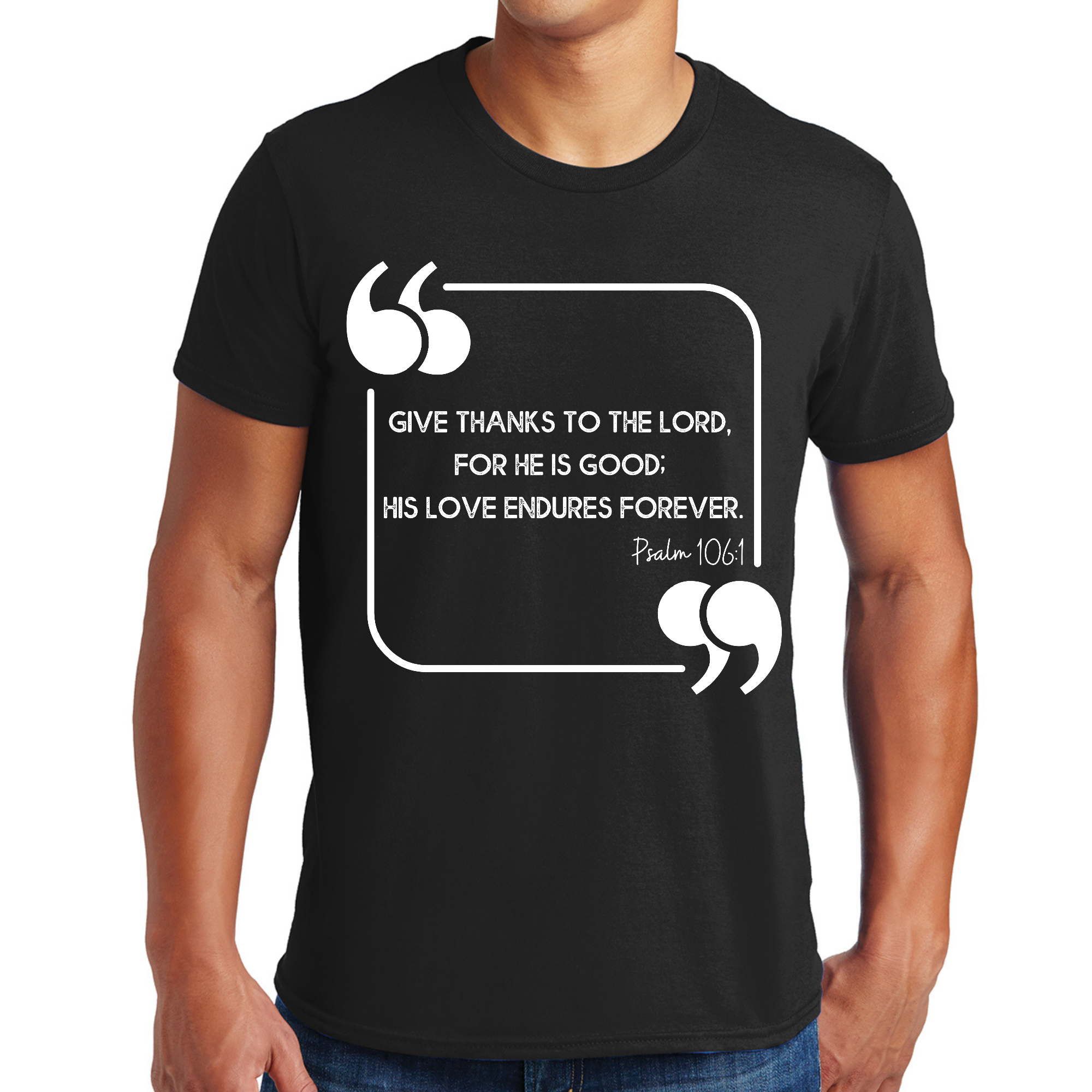 Men's Graphic T-shirt featuring 'Give Thanks to the Lord' design, made from soft cotton with a unisex fit.