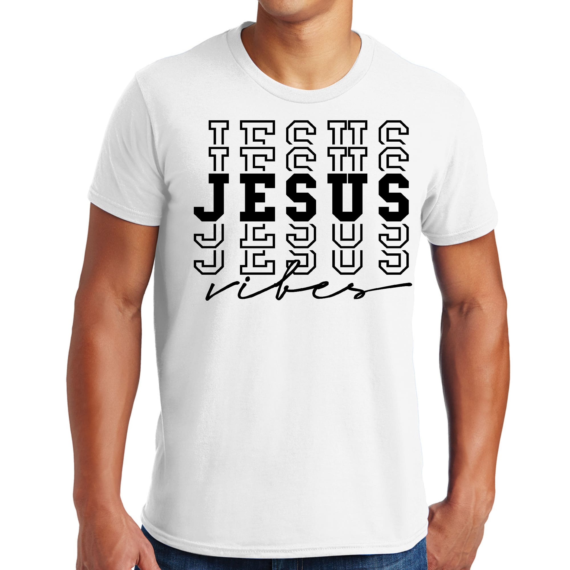 Men's Graphic T-shirt featuring Jesus Vibes design, showcasing a comfortable fit and stylish look.