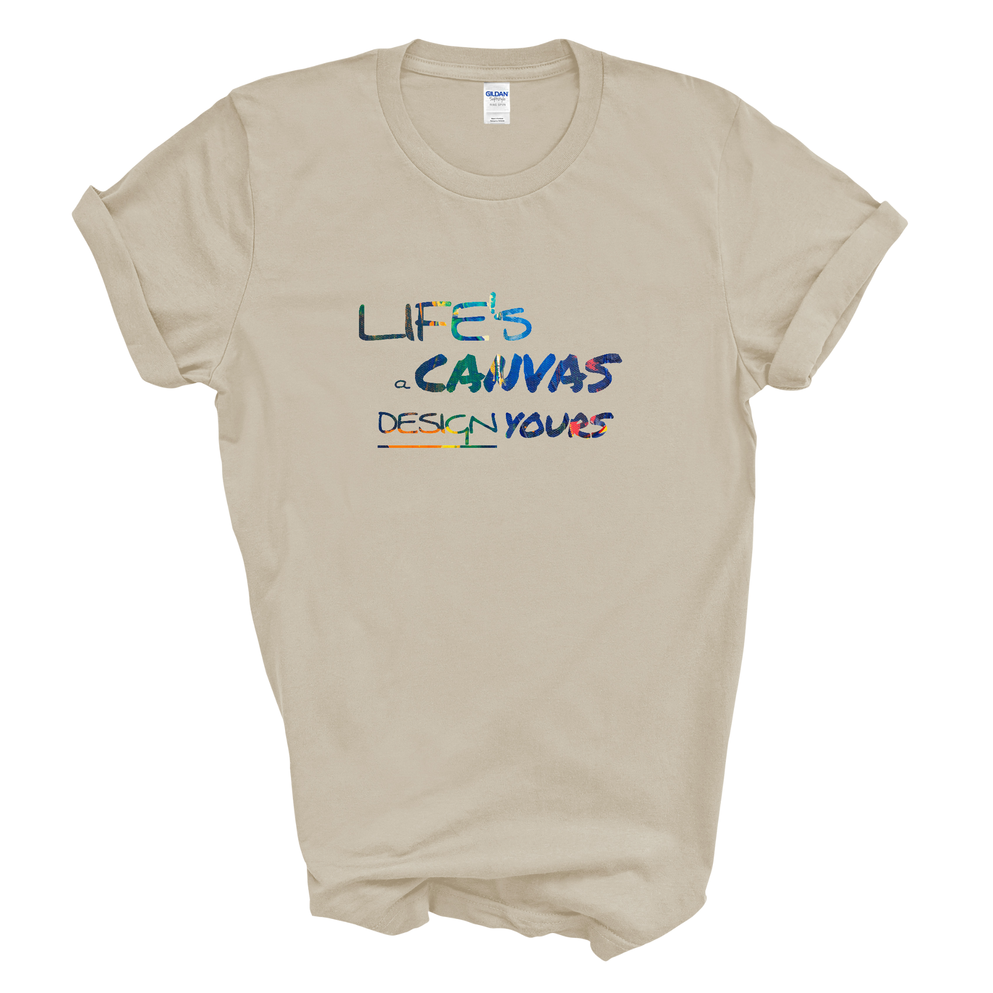 Men's Graphic T-shirt in black featuring 'Life's a Canvas' motivational design, available in sizes S-5XL.