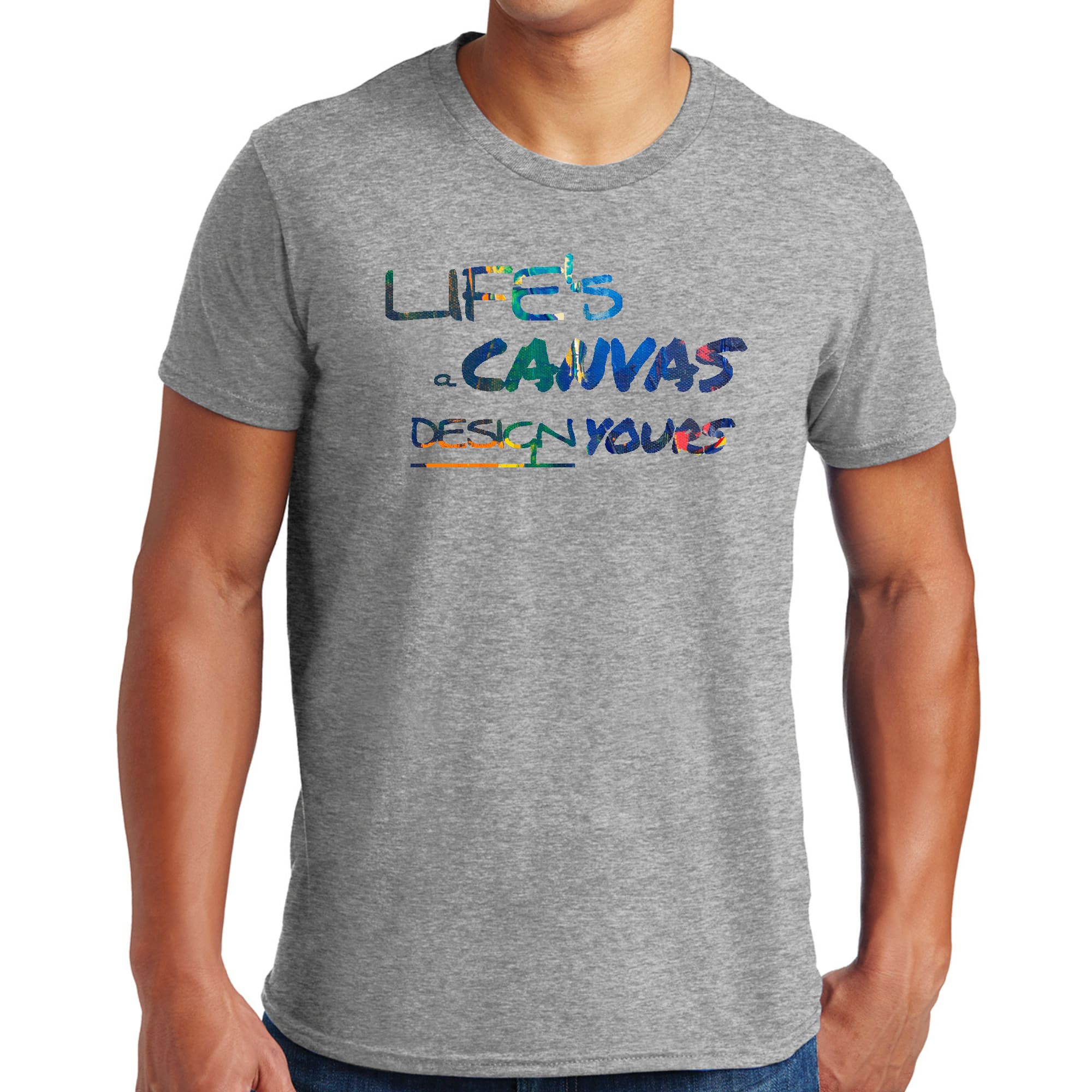 Men's Graphic T-shirt in black featuring 'Life's a Canvas' motivational design, available in sizes S-5XL.