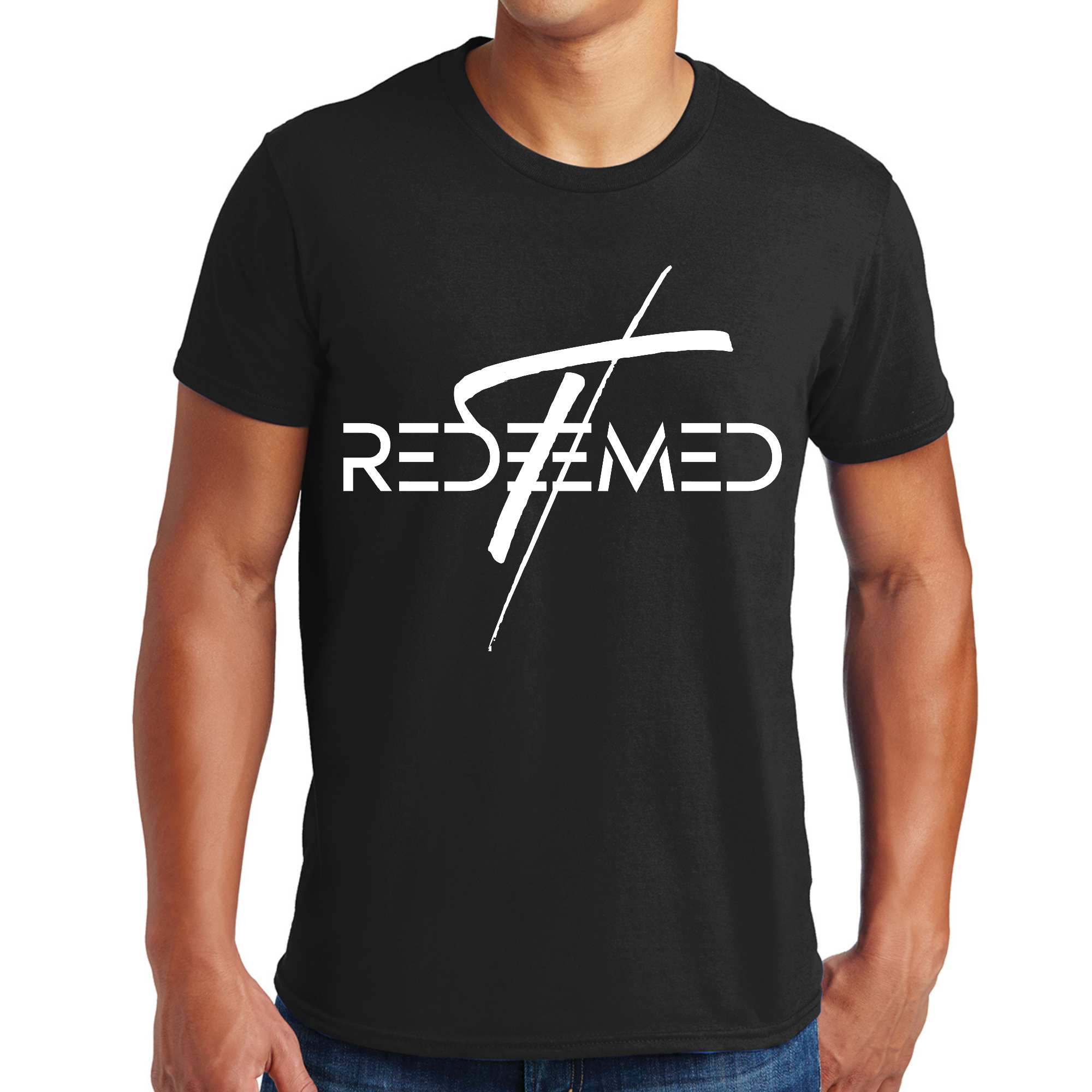 Men's Graphic T-shirt featuring a Redeemed Cross design, made from soft preshrunk cotton with a classic fit.