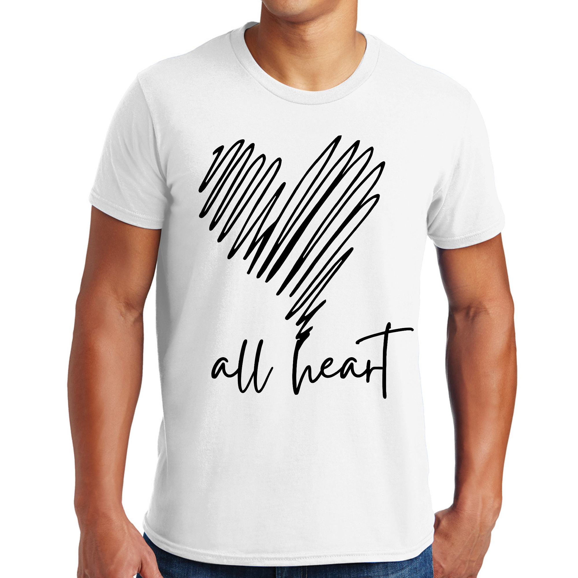 Men's Graphic T-shirt with 'Say it Soul, All Heart' line art design, showcasing a comfortable fit and stylish look.