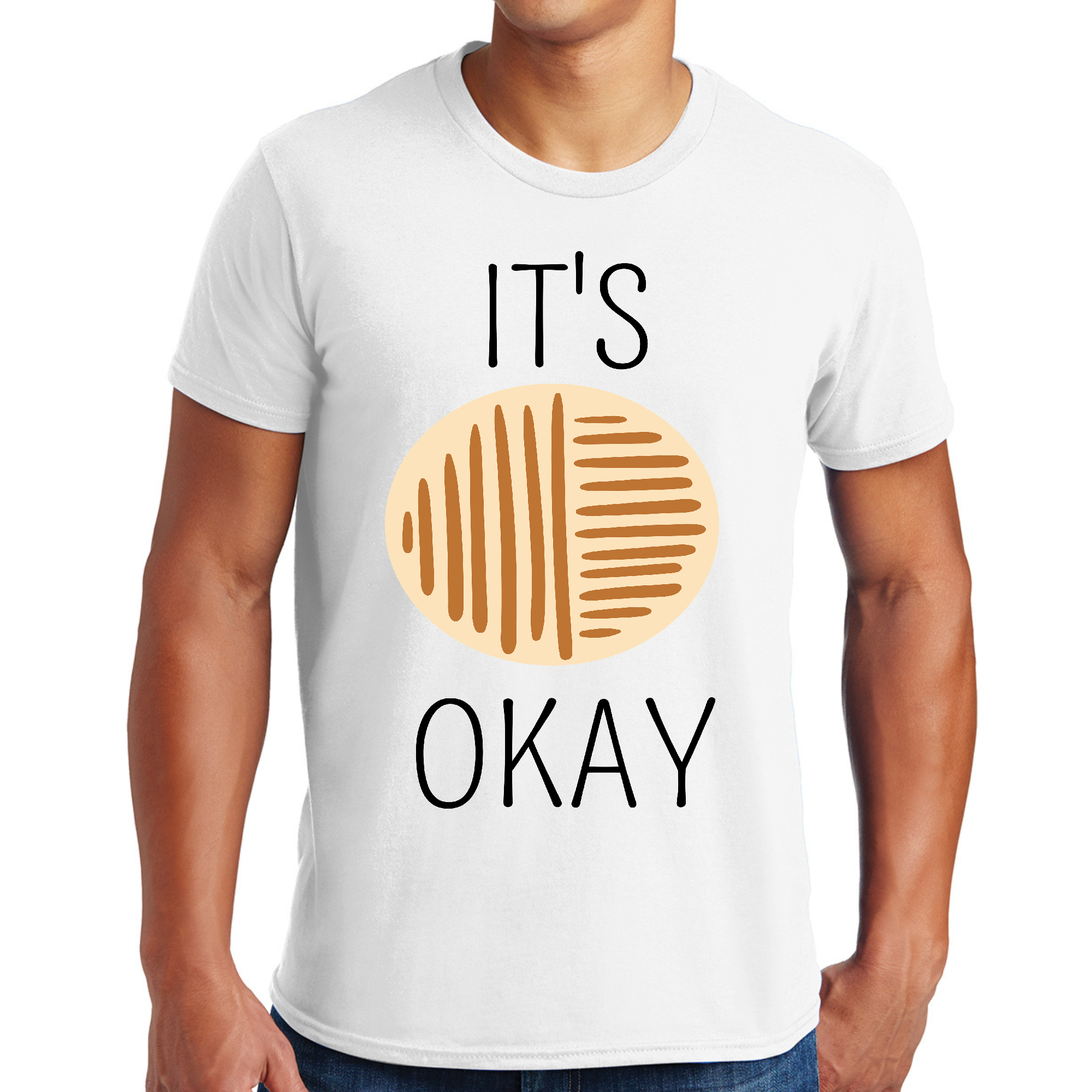Men's Graphic T-shirt in black and brown line art featuring the phrase 'Say it Soul, it's Okay', showcasing a stylish and comfortable design.