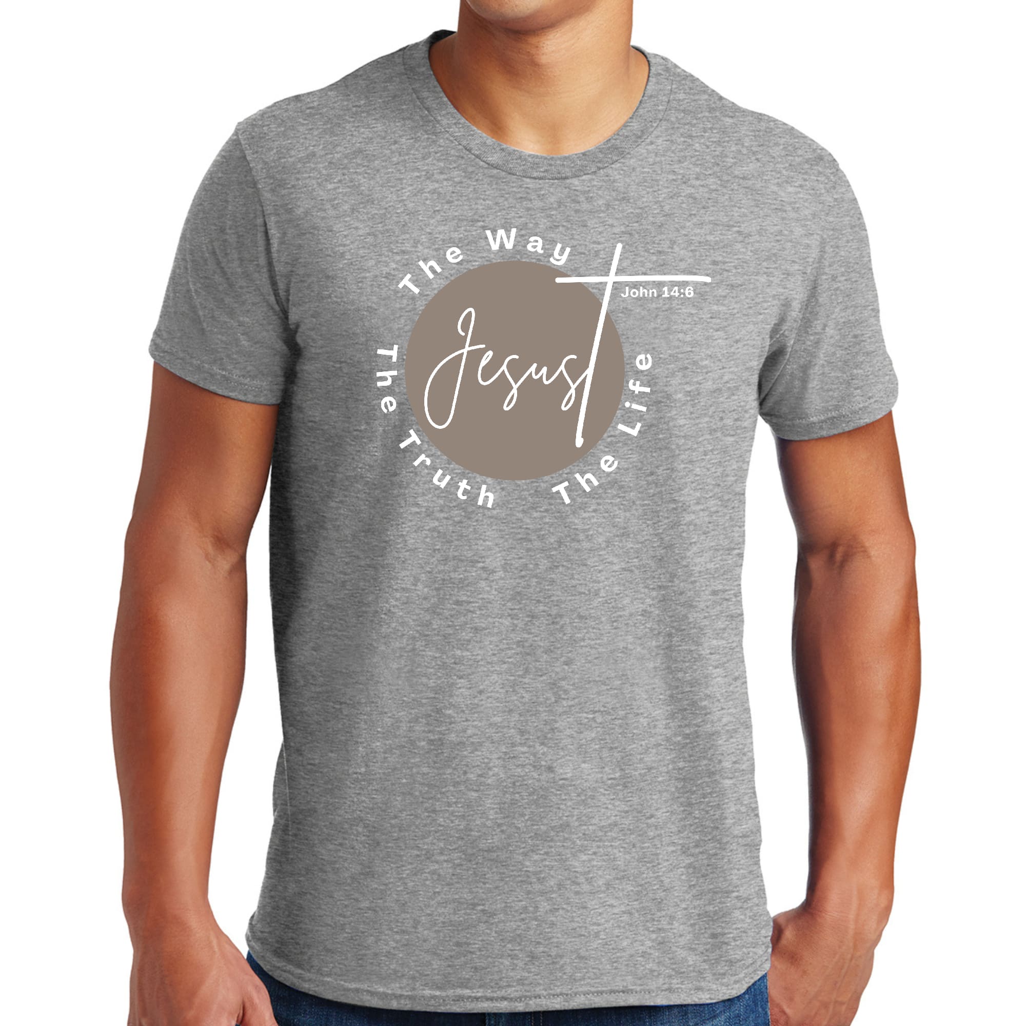 Men's Graphic T-shirt in black featuring 'The Truth The Way The Life' design in brown and white, made from soft preshrunk cotton.