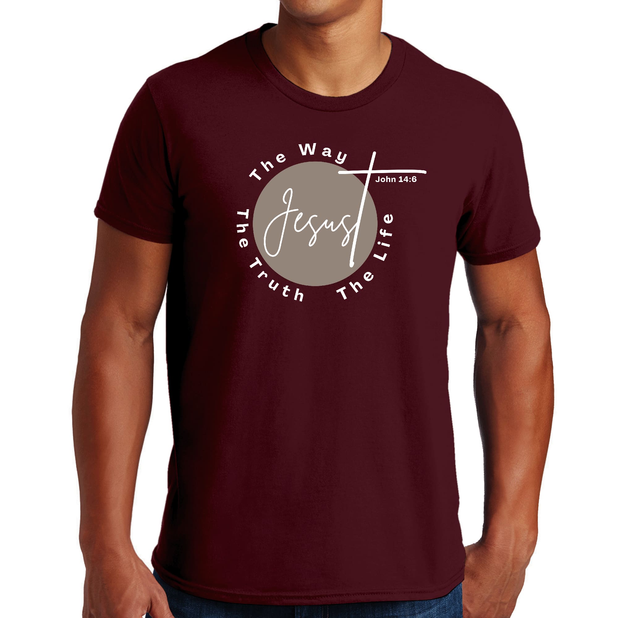 Men's Graphic T-shirt in black featuring 'The Truth The Way The Life' design in brown and white, made from soft preshrunk cotton.