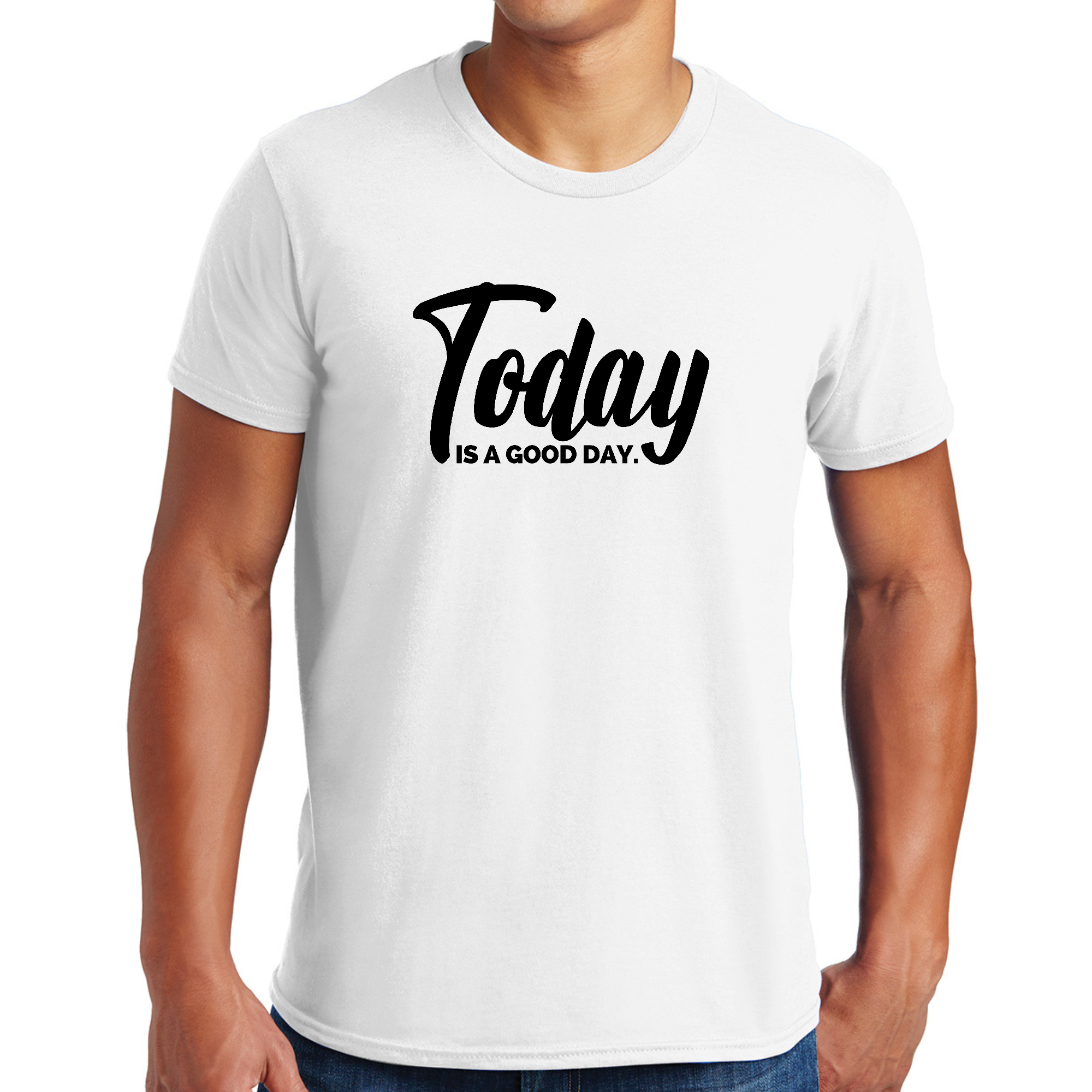 Men's Graphic T-shirt featuring 'Today is a Good Day' black illustration on a soft cotton fabric.