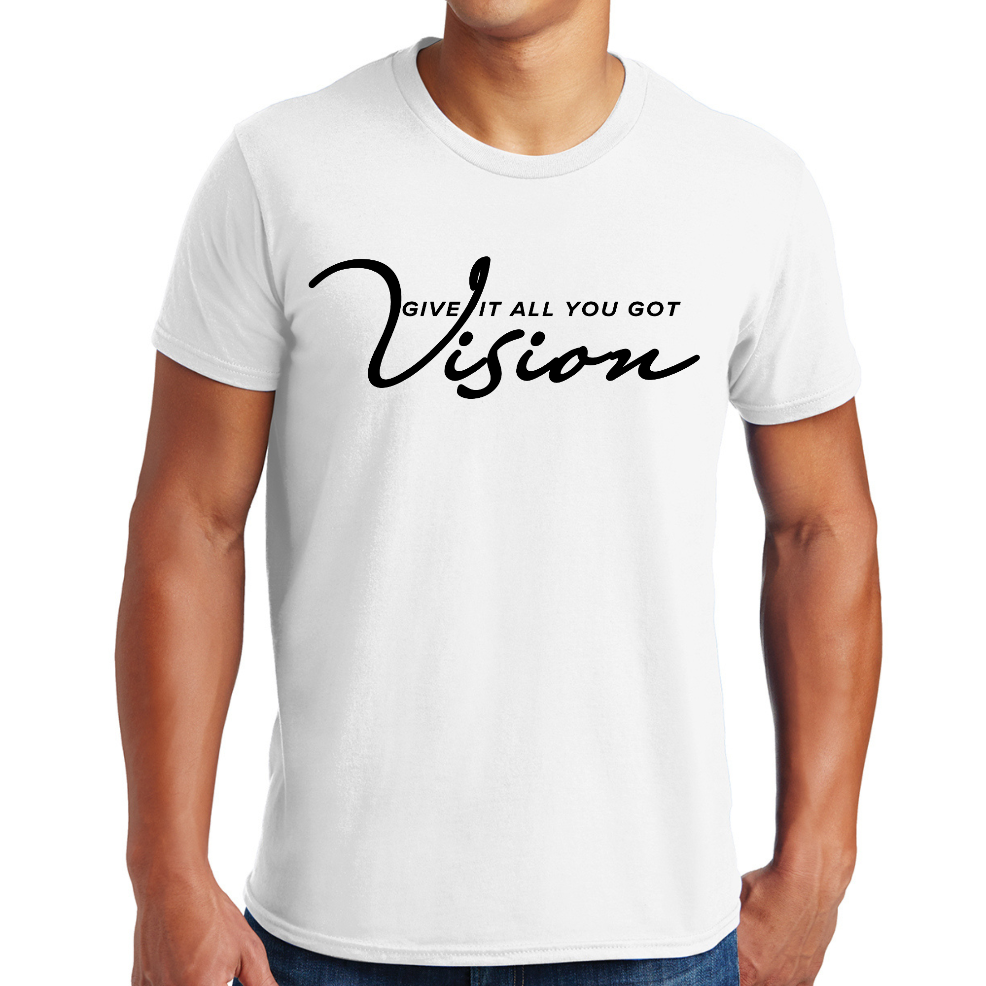 Mens Graphic T-shirt Vision in black featuring motivational text 'Give it All you Got', made from soft preshrunk cotton.
