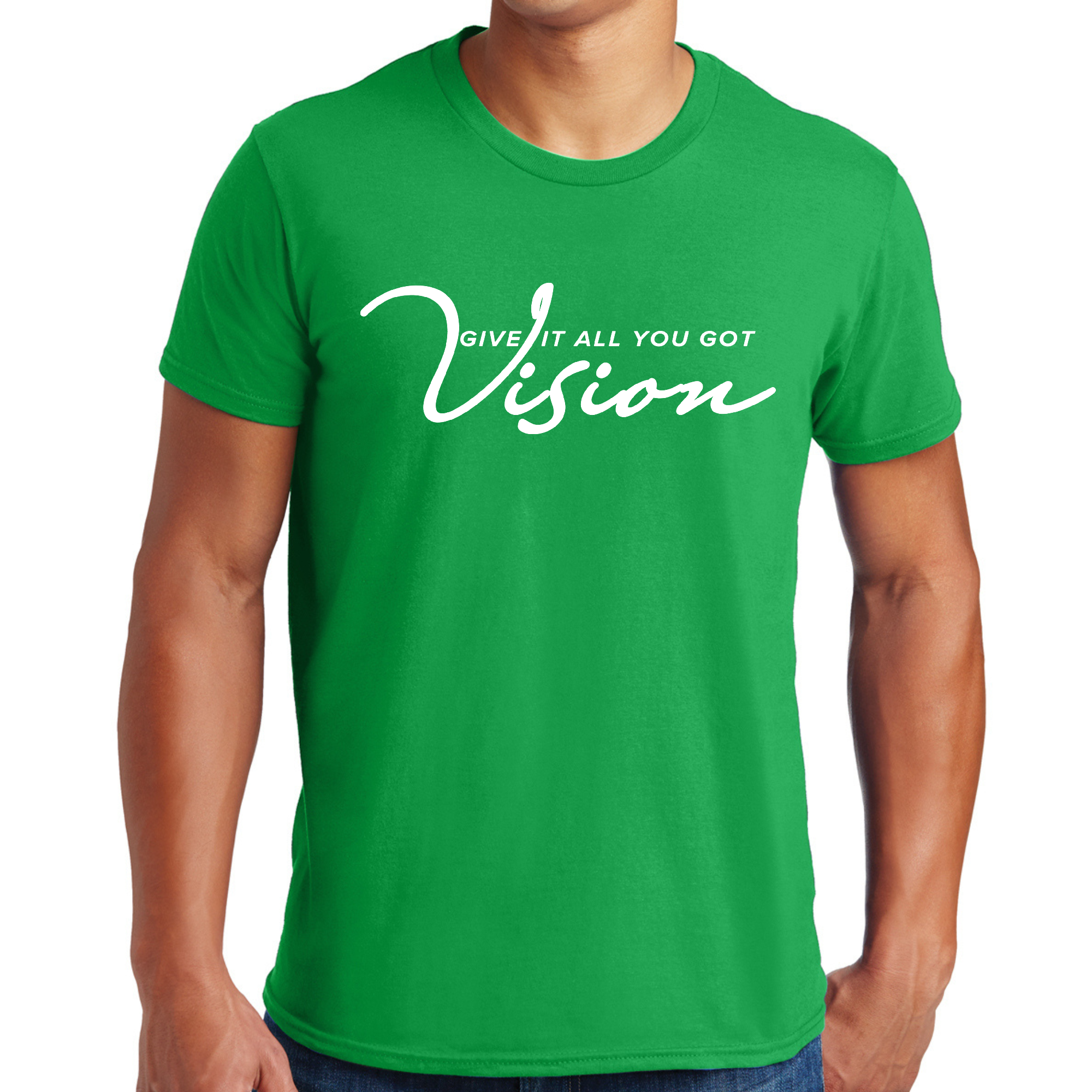 Mens Graphic T-shirt Vision featuring a motivational print 'Give It All You Got', made from soft preshrunk cotton with a classic fit.