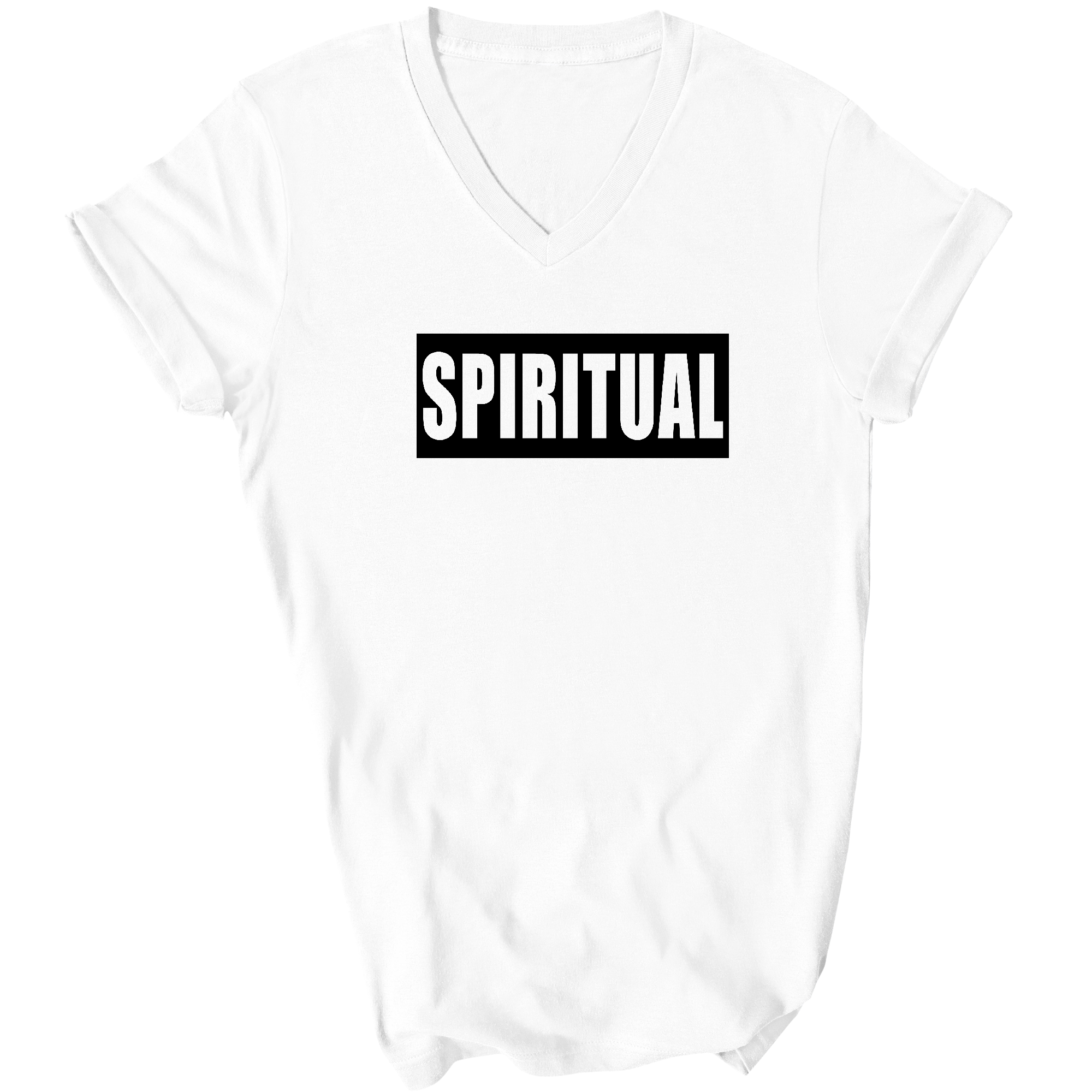 Men's Graphic V-neck T-shirt featuring a Spiritual Black Colorblock Illustration, showcasing a stylish design and comfortable fit.