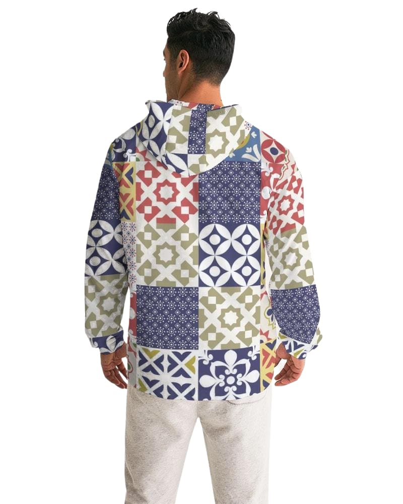 Men's Hooded Windbreaker featuring a vibrant pop pattern, designed for water resistance and comfort.