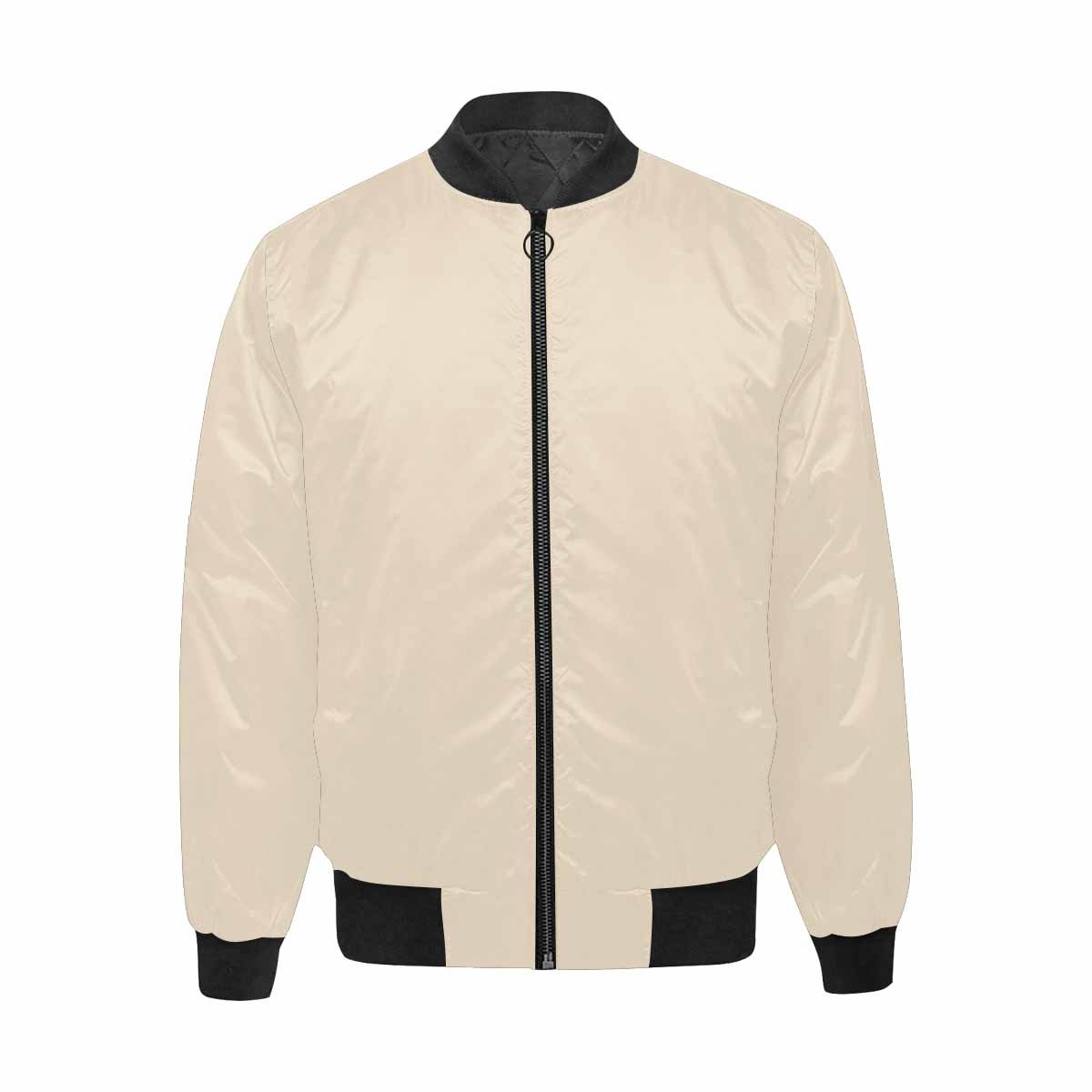 Men's Champagne Beige and Black Bomber Jacket featuring a quilted lining and personalized print design.